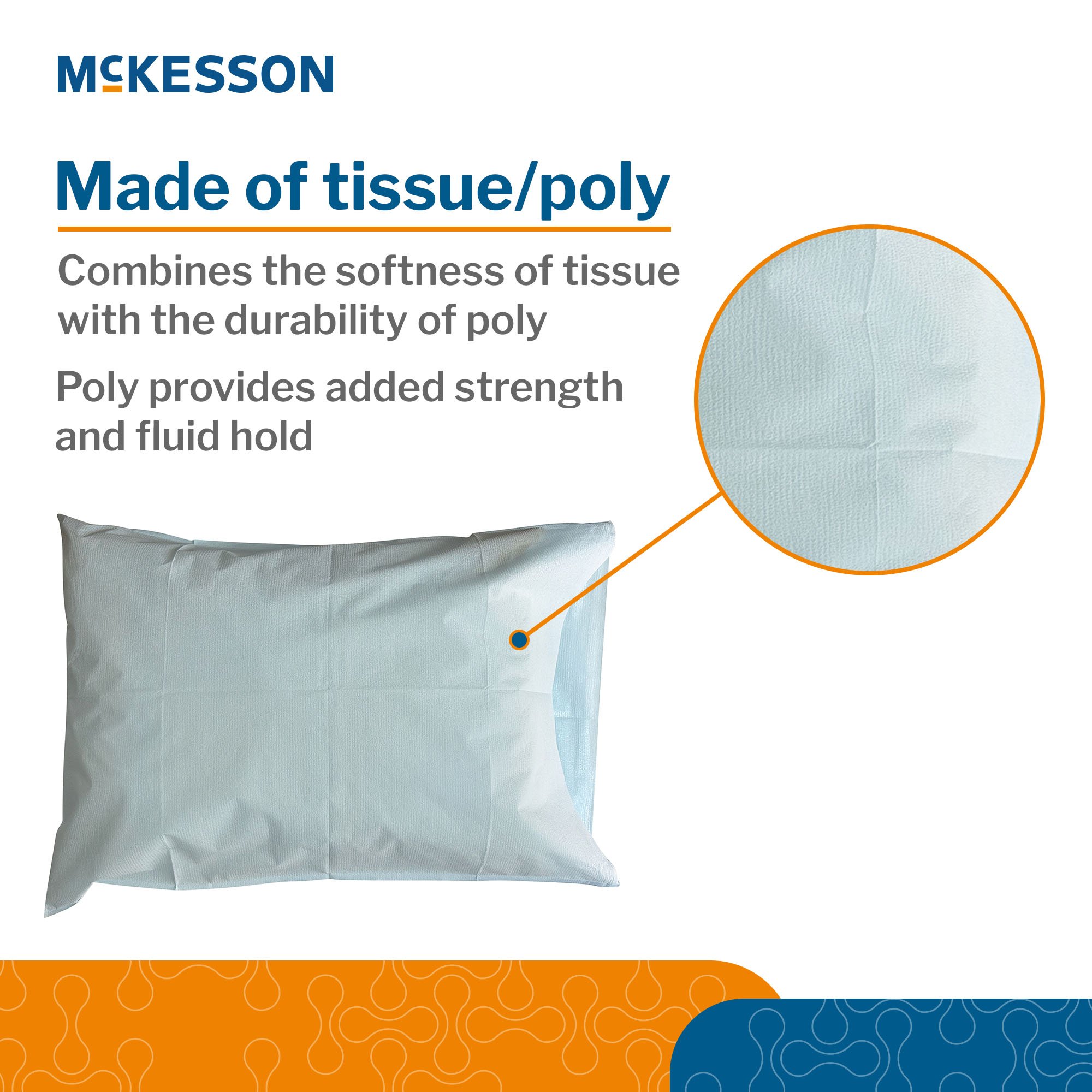 McKesson Brand 16-JCPM8 - McKesson Pillowcase, Disposable, Standard, Blue, Tissue/Poly, 30 x 21 Inch - 100/Case