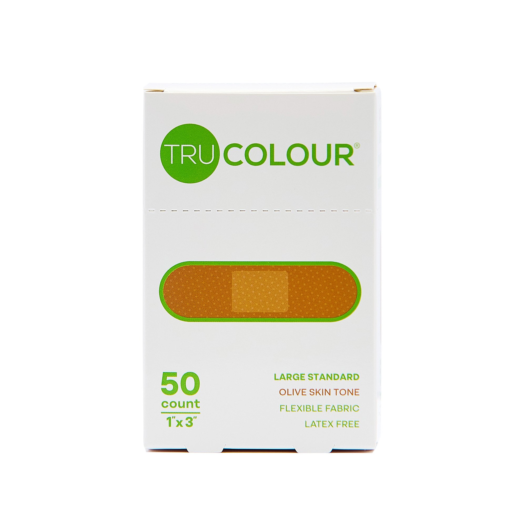 Tru-Colour Products LLC TCB-GLS50 - Tru-Colour Skin Tone Shade Fabric Bandage Adhesive Strips – Olive, 1 x 3 Inch - 1/Box, 24/Case