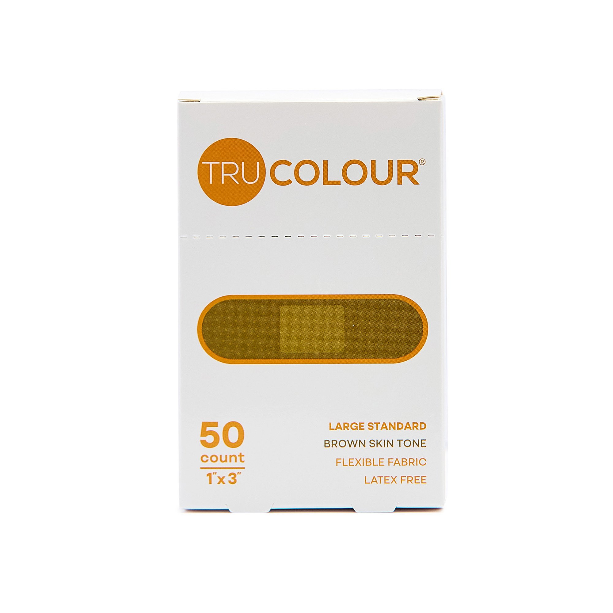 Tru-Colour Products LLC TCB-NLS50 - Tru-Colour Skin Tone Shade Fabric Bandage Adhesive Strips – Brown, 1 x 3 Inch - 1/Box, 24/Case