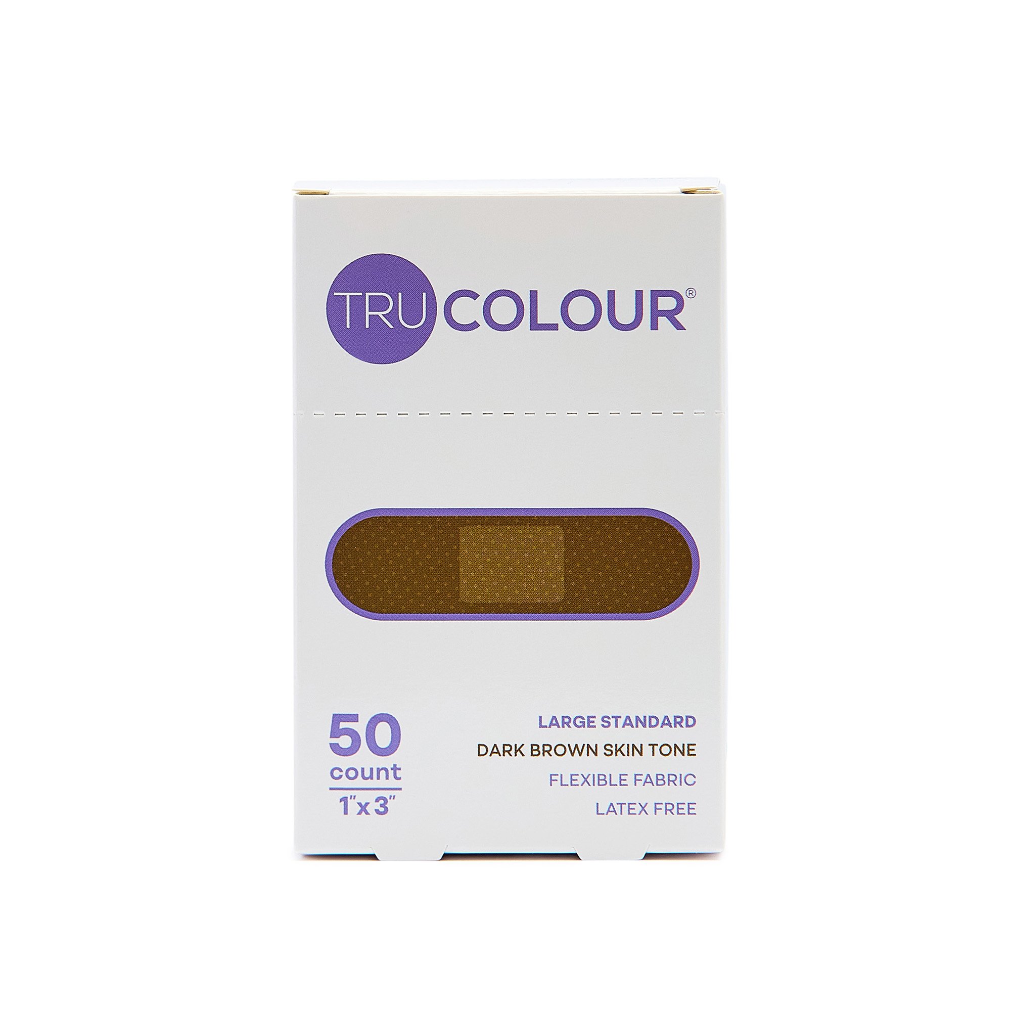Tru-Colour Products LLC TCB-PLS50 - Tru-Colour Skin Tone Shade Fabric Bandage Adhesive Strip, Dark Brown, 1 x 3 Inch - 1/Box, 24/Case