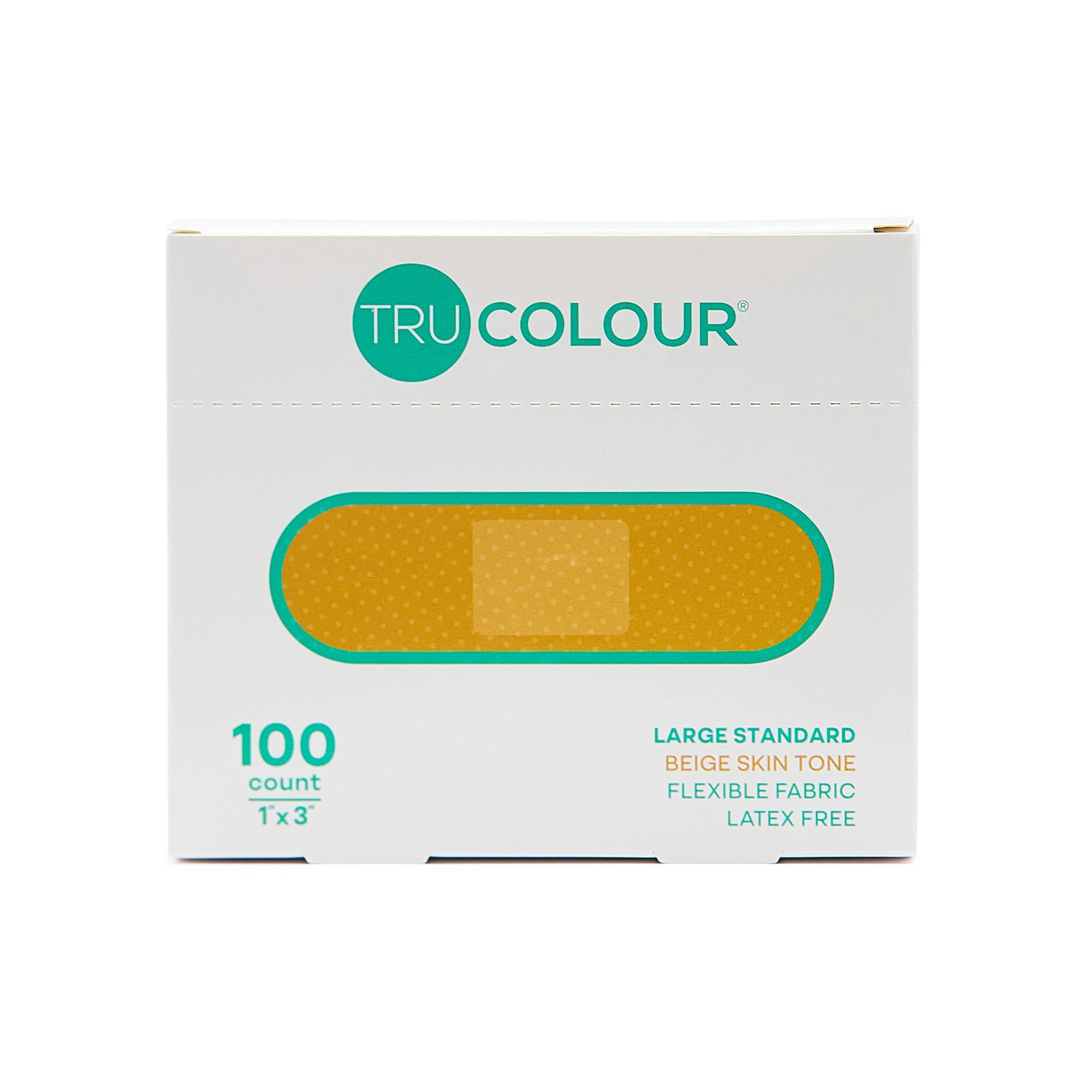Tru-Colour Products LLC TCB-ALS100 - Tru-Colour Skin Tone Shade Fabric Bandage Adhesive Strips – Beige, 1 x 3 Inch - 1/Box, 12/Case