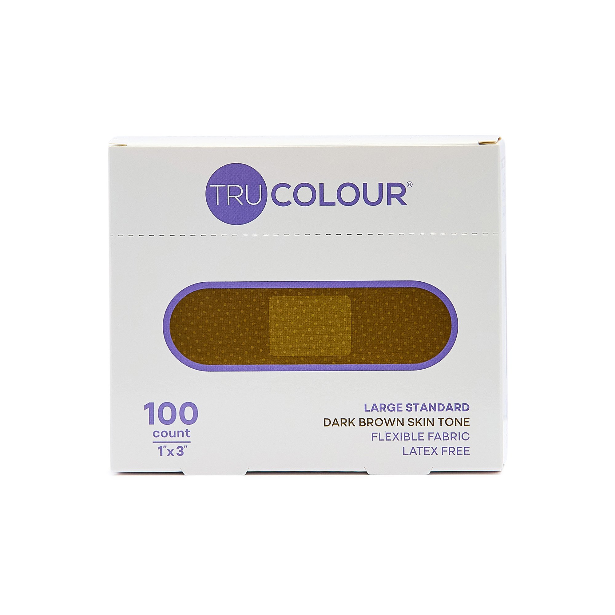 Tru-Colour Products LLC TCB-PLS100 - Tru-Colour Skin Tone Shade Fabric Bandage Adhesive Strip, Dark Brown, 1 x 3 Inch - 1/Box, 12/Case