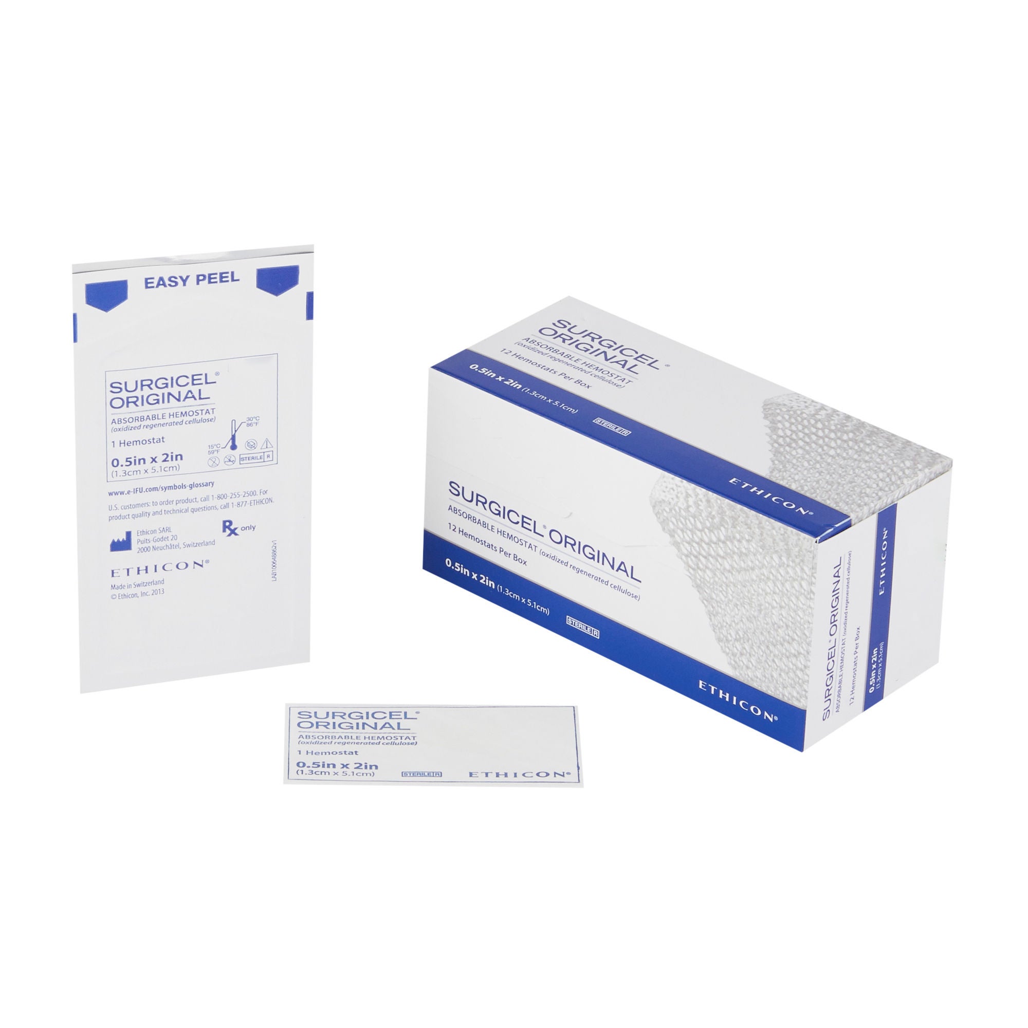 J & J Healthcare Systems - 1955S Absorbable Hemostatic Dressing SURGICEL™ Original 1/2 X 2 Inch 12 Count Sterile
