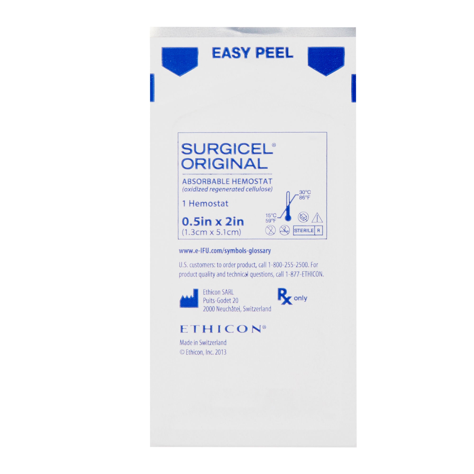 J & J Healthcare Systems - 1955S Absorbable Hemostatic Dressing SURGICEL™ Original 1/2 X 2 Inch 12 Count Sterile