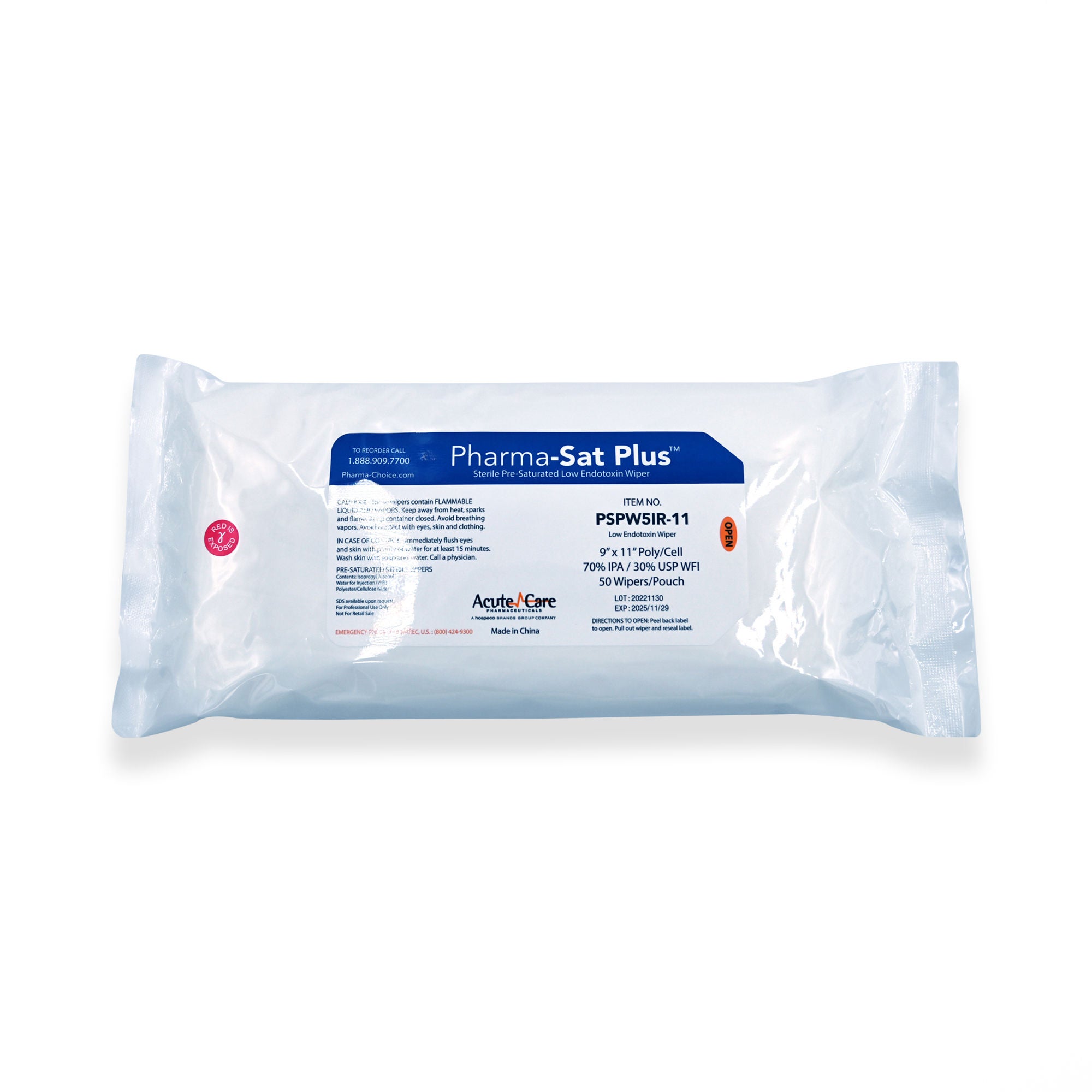 Acute Care Pharmaceuticals - PSPW5IR-11 Surface Disinfectant Cleaner Pharma-Sat Plus™ Premoistened Cleanroom Manual Pull Wipe 50 Count Soft Pack Alcohol Scent Sterile