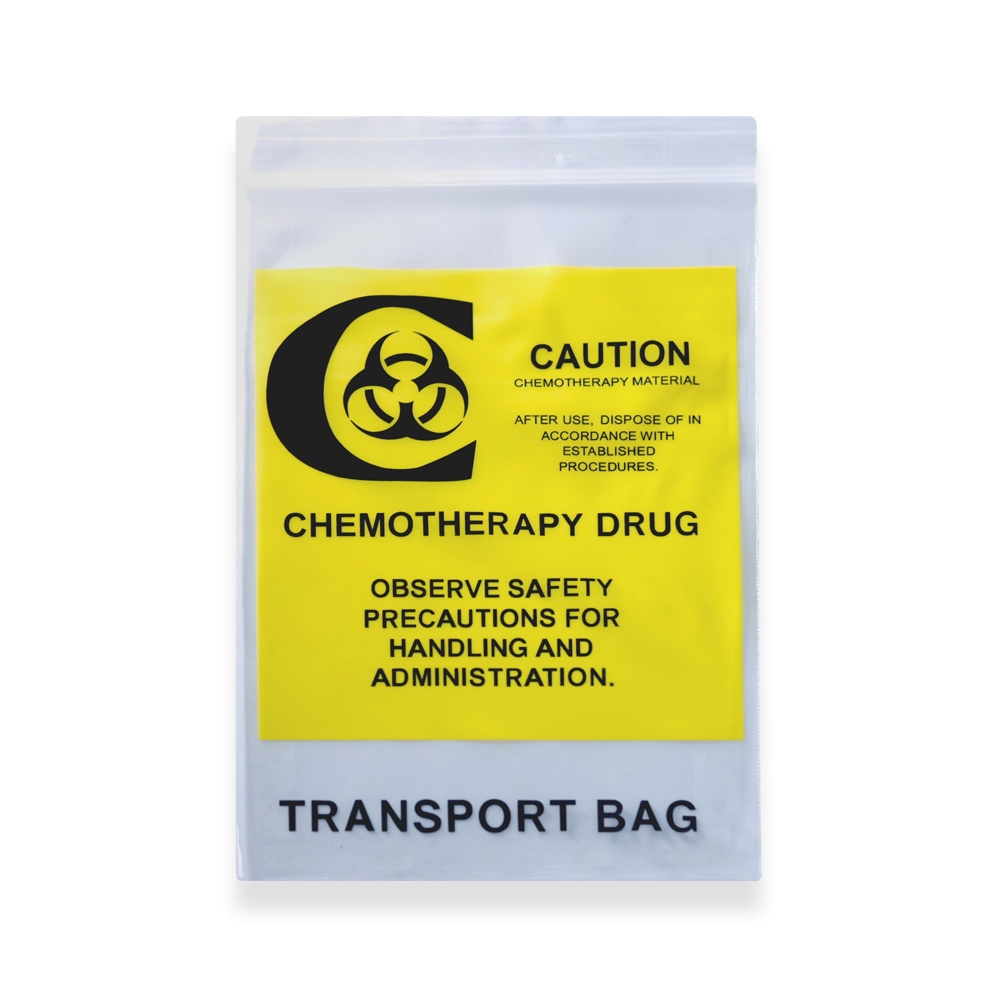 Acute Care Pharmaceuticals - 9216 Hazardous Drug Bag Caution / Chemotherapy Drug / Observe Safety Precautions for Handling and Administration / Transport Bag Clear / Yellow 6 X 9 Inch