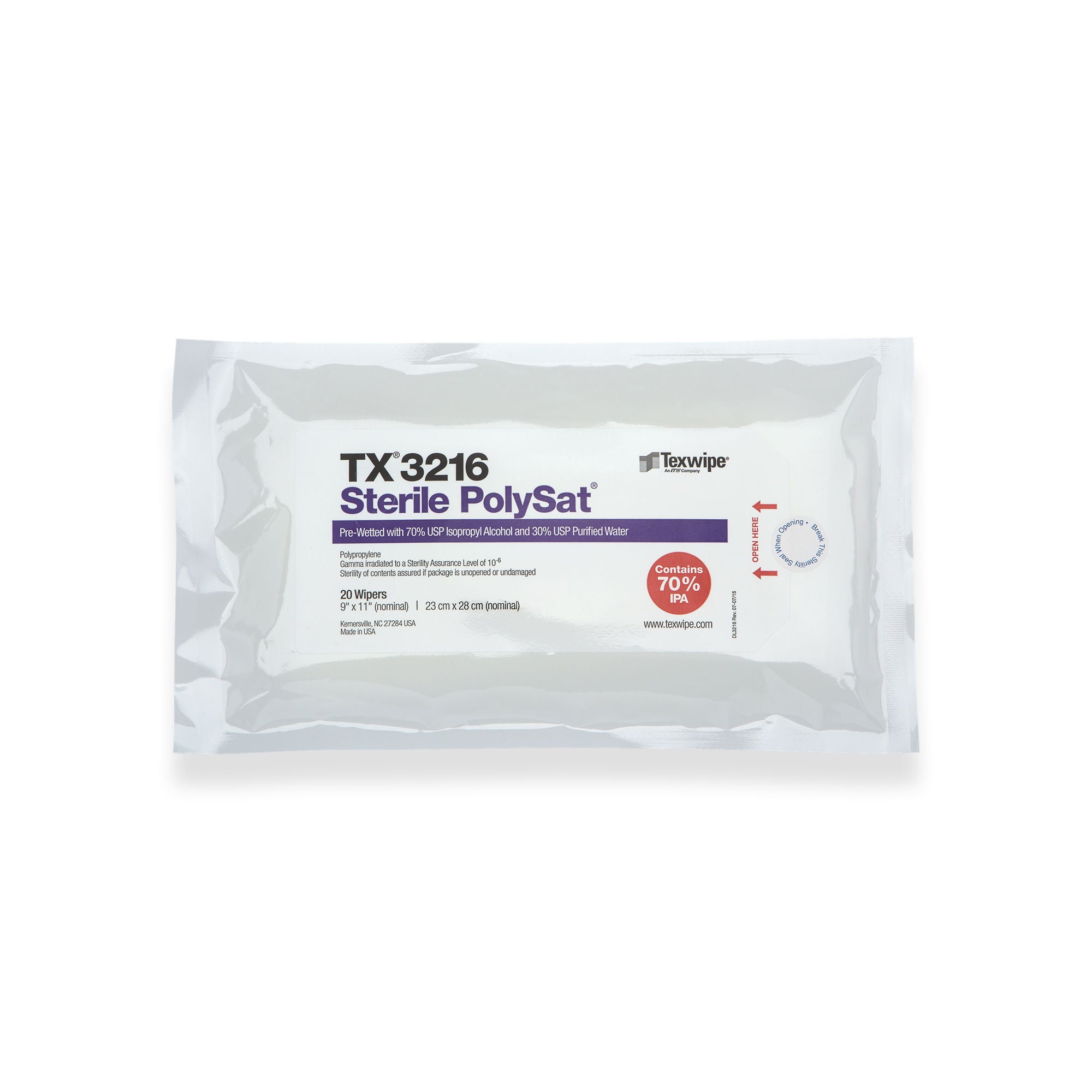 Acute Care Pharmaceuticals - TX3216 Surface Disinfectant Cleaner PolySat® Premoistened Cleanroom Manual Pull Wipe 20 Count Bag Alcohol Scent Sterile