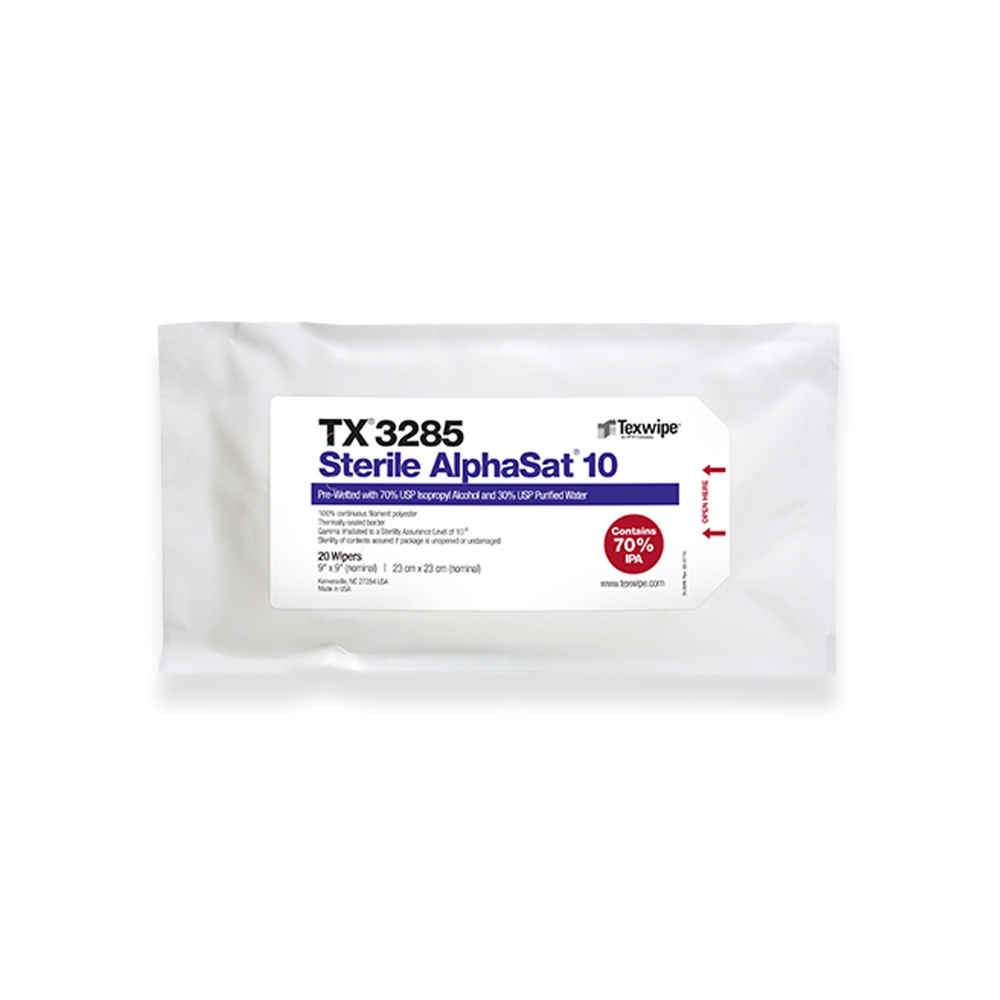 Acute Care Pharmaceuticals - TX3285 Surface Disinfectant Cleaner AlphaSat® with Vectra® Alpha® Premoistened Cleanroom Manual Pull Wipe 20 Count Bag Alcohol Scent Sterile
