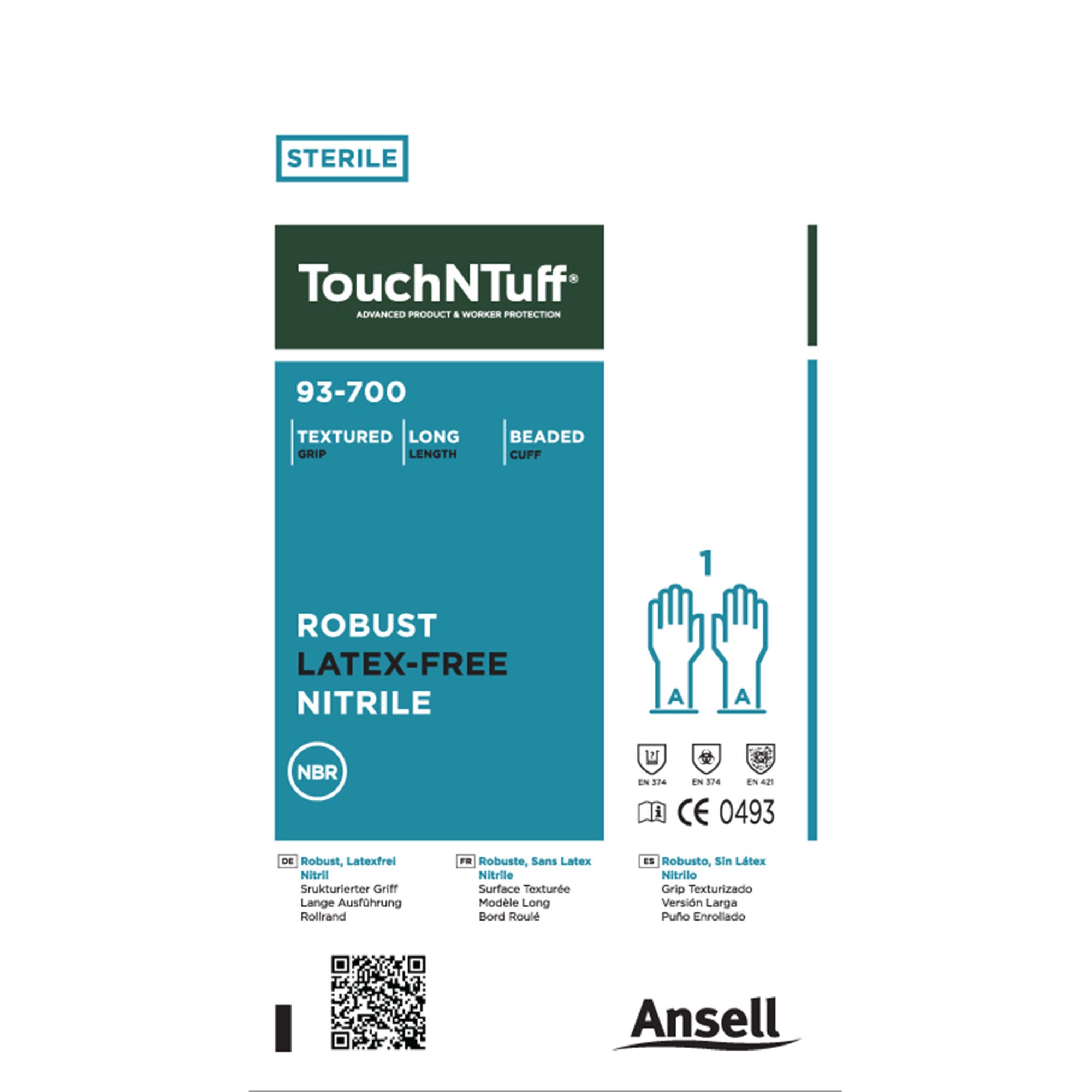Ansell - 112428 Cleanroom Glove TouchNTuff® 93-700 ISO Class 5 Nitrile 12 Inch Length Sterile Pair Size 5.5 to 6
