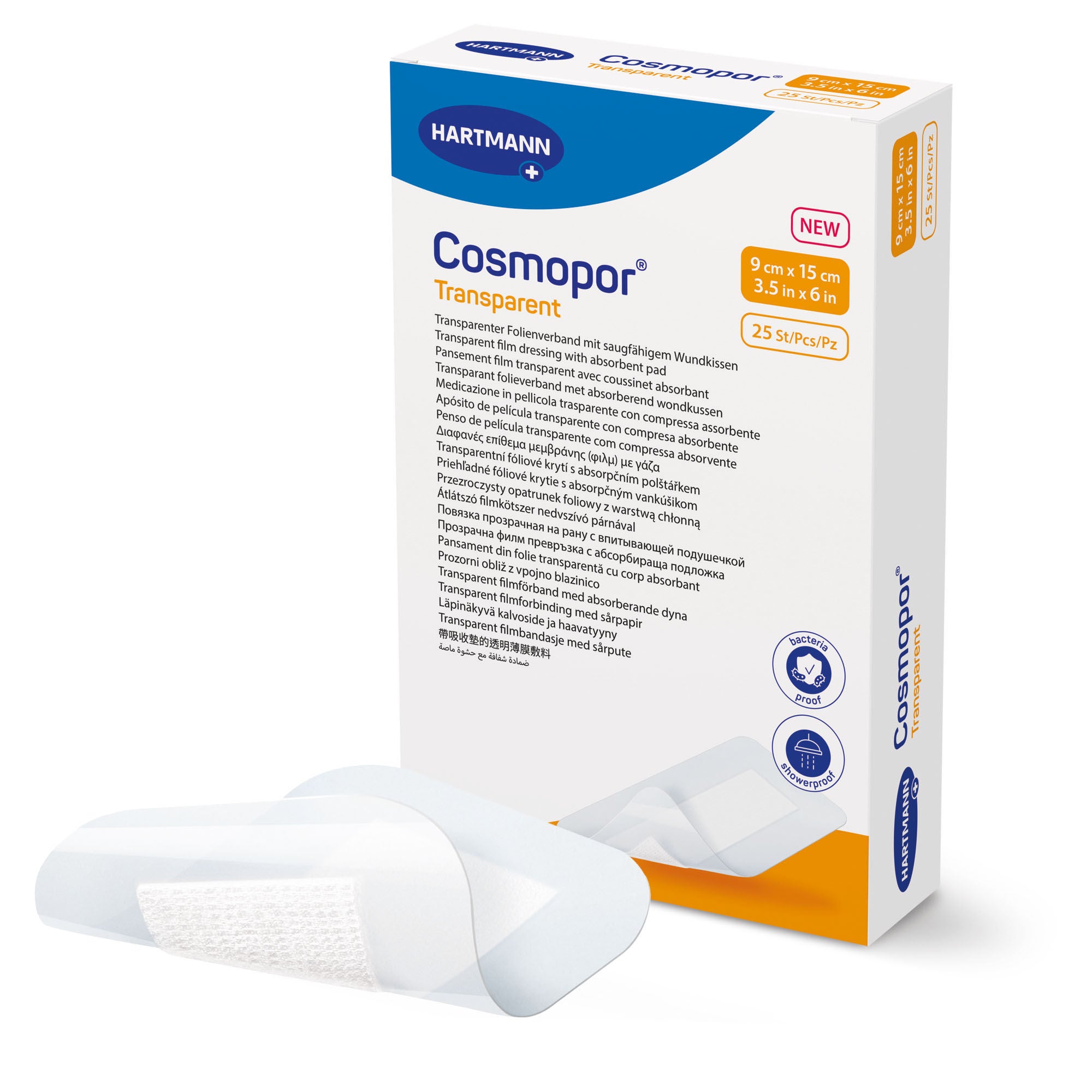 Hartmann - 901055 Transparent Film Dressing with Pad Cosmopor® 3-1/2 X 6 Inch 4 Tab Delivery Rectangle Sterile