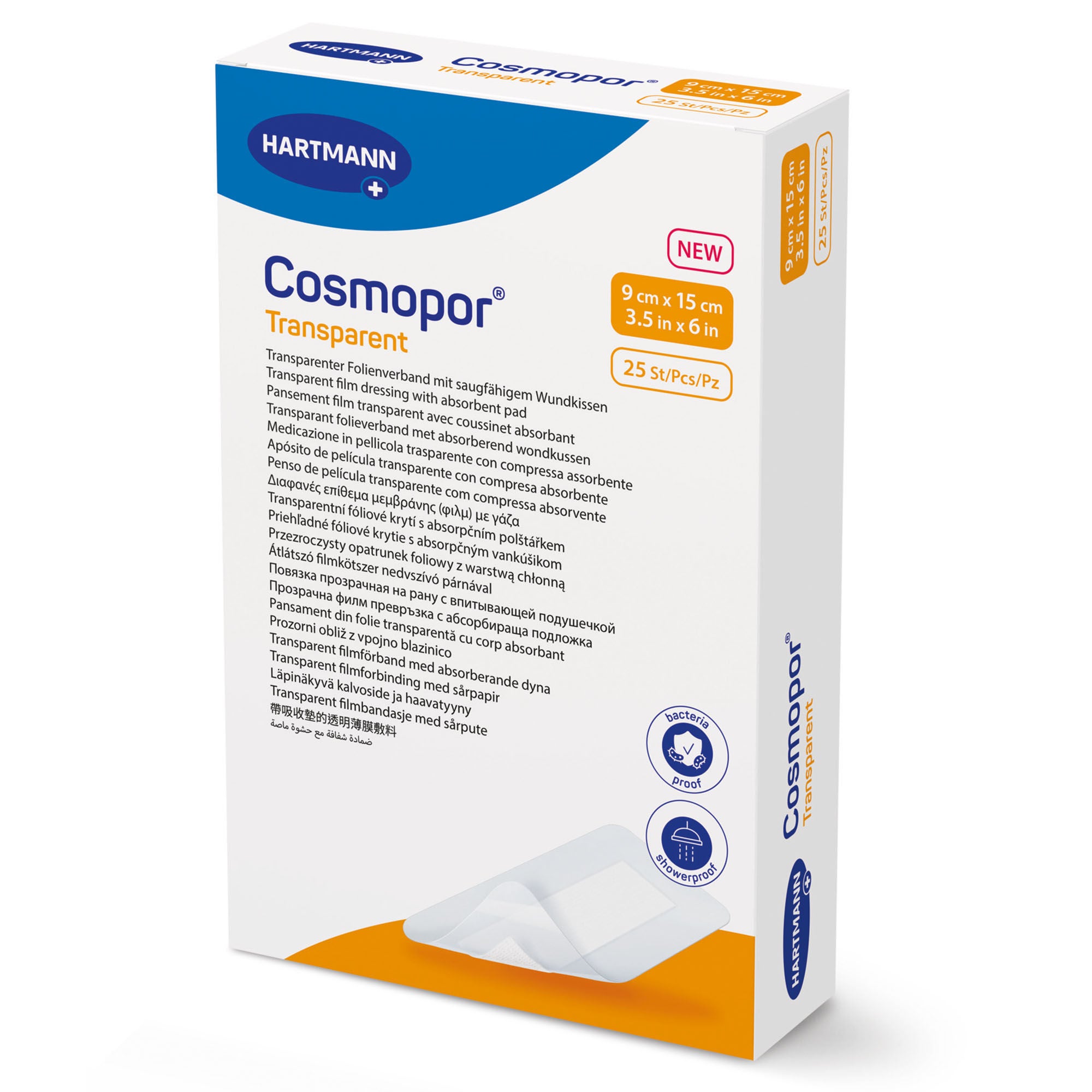 Hartmann - 901055 Transparent Film Dressing with Pad Cosmopor® 3-1/2 X 6 Inch 4 Tab Delivery Rectangle Sterile