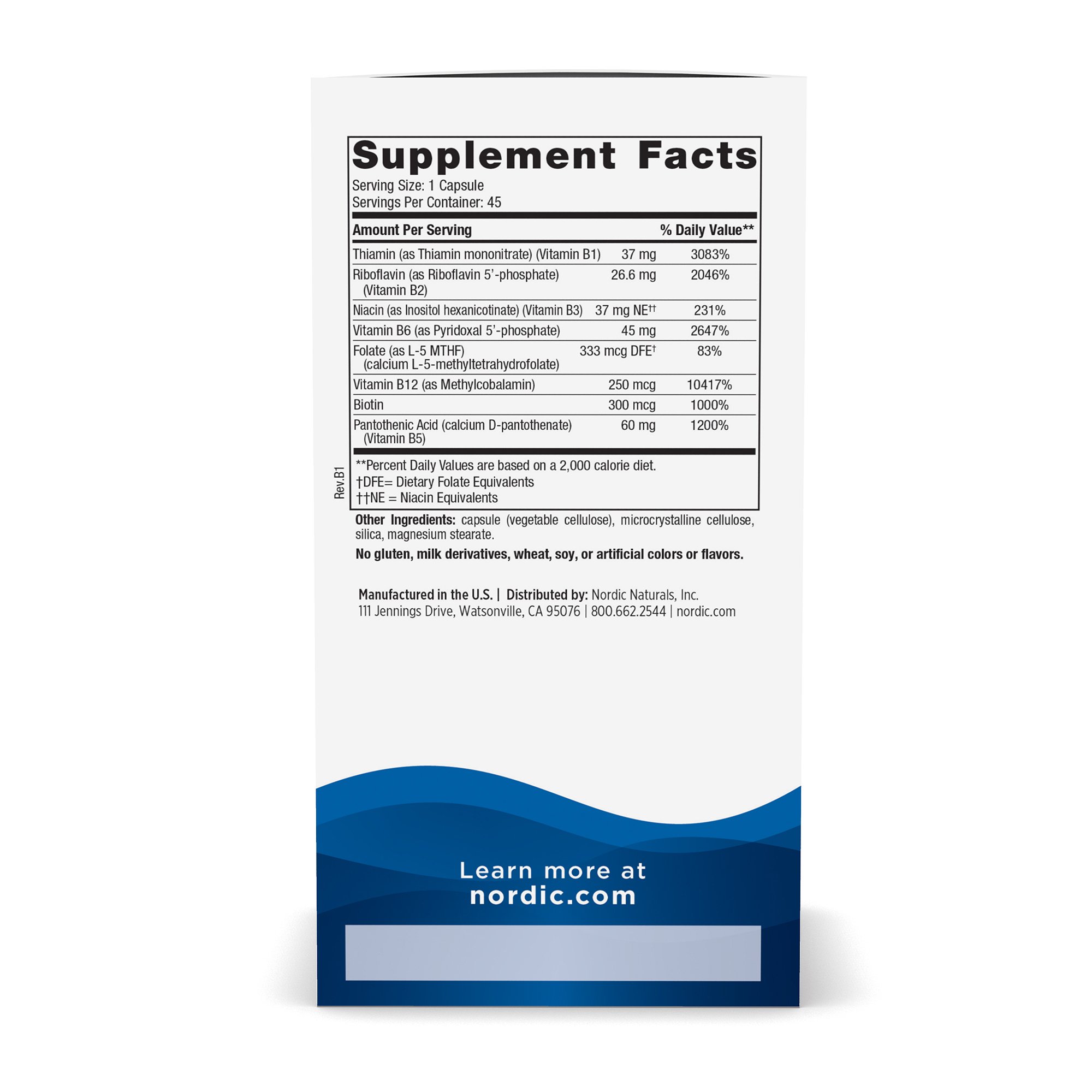 Nordic Naturals Inc 1531 - Nordic Naturals® Vitamin B Complex Dietary Supplement - 1/Bottle, 12/Case