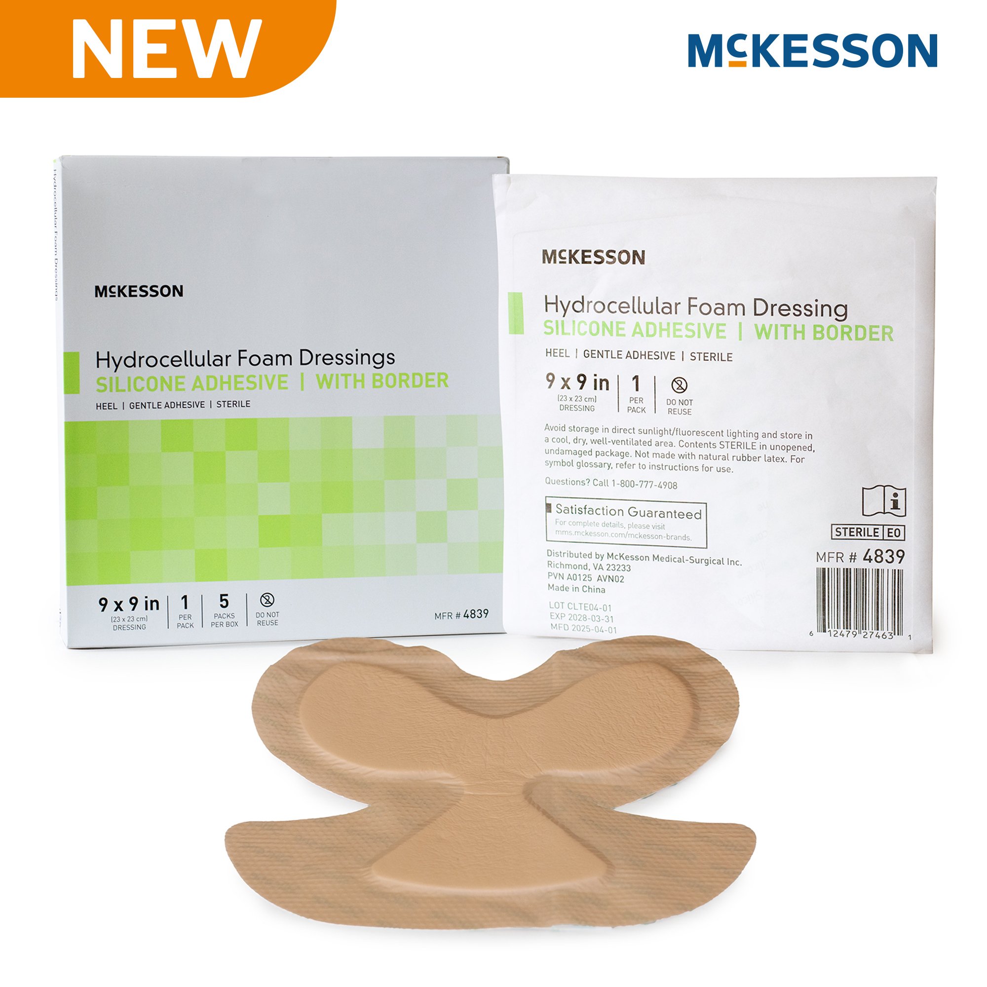 McKesson Brand 4839 - McKesson 9 x 9 Inch Five-Layer Hydrocellular Foam Dressing for Heels - 1/Each, 5/Box, 50/Case