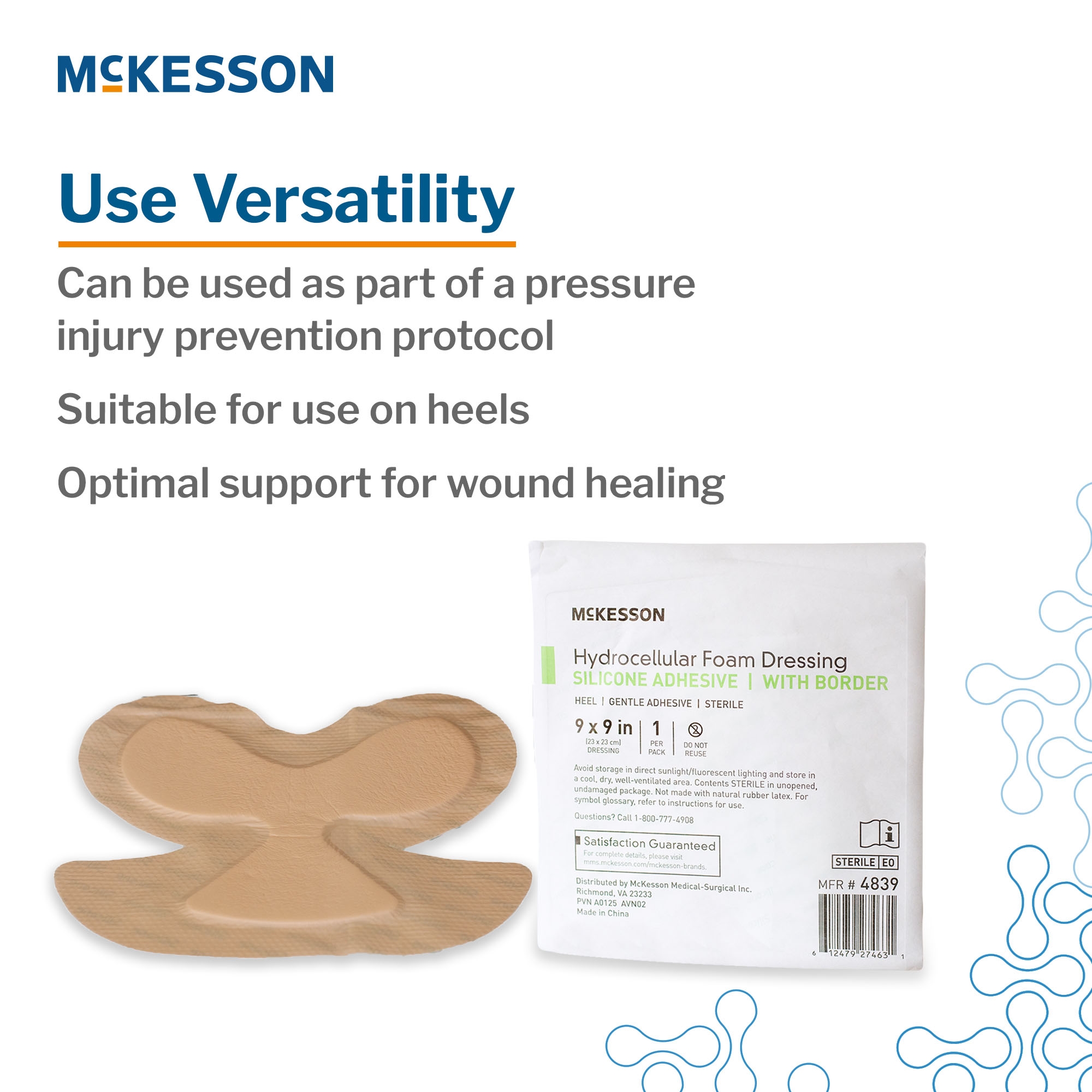 McKesson Brand 4839 - McKesson 9 x 9 Inch Five-Layer Hydrocellular Foam Dressing for Heels - 1/Each, 5/Box, 50/Case