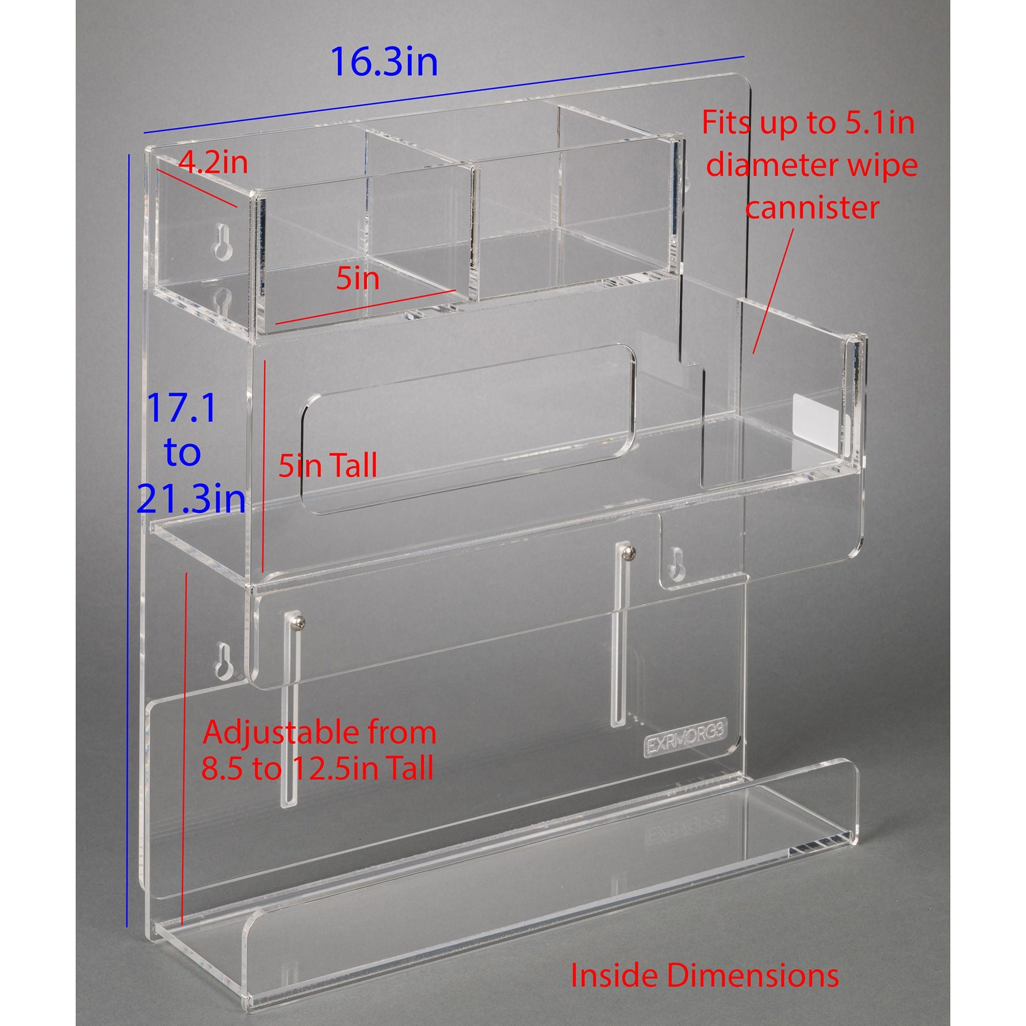 Poltex Inc - EXRMORG3 Exam Room Organizer Poltex Wall Mount Clear Acrylic