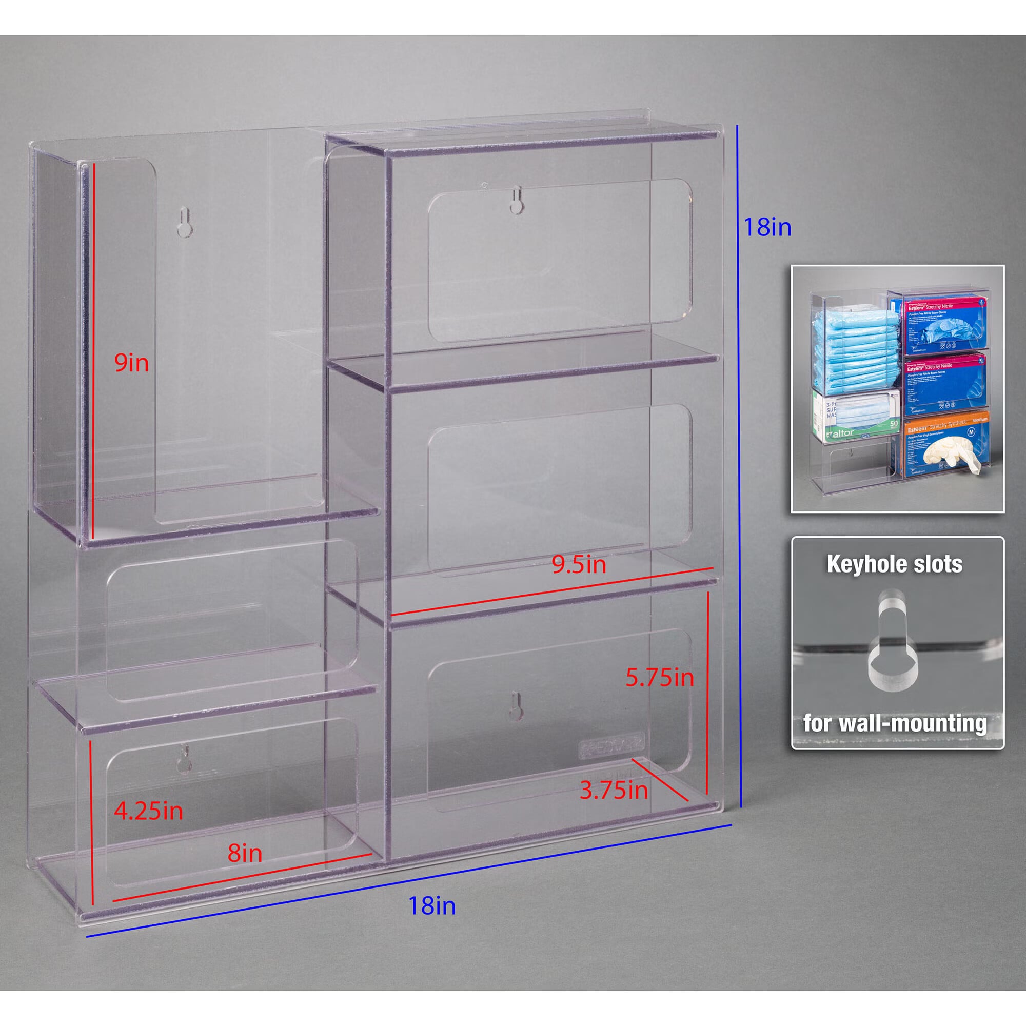 Poltex Inc - PPESTAT2-W PPE Dispenser Poltex Wall Mount 4-Box Capacity Clear 18 X 18 Inch PETG