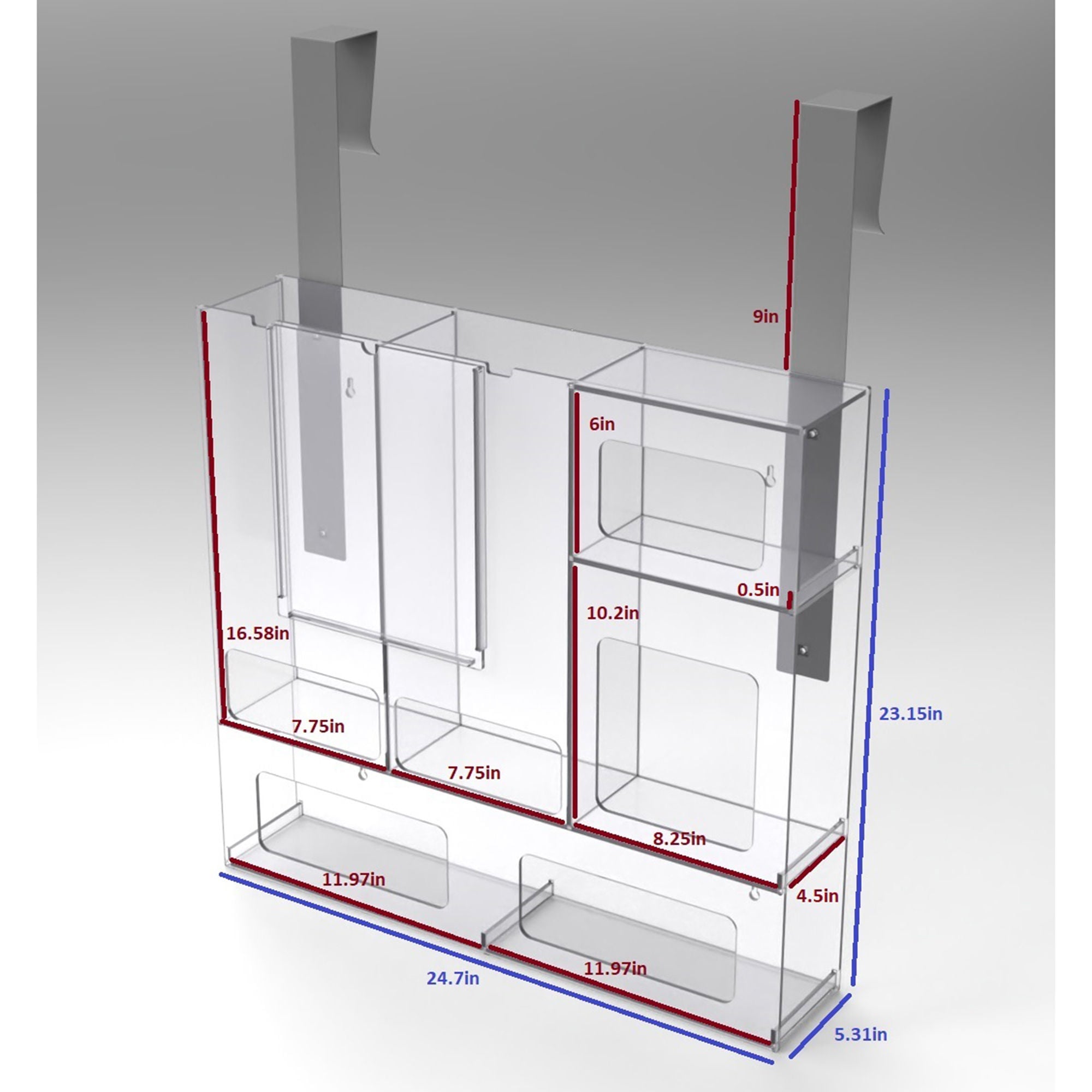 Poltex Inc - PPESTAT4-DH PPE Dispenser Poltex Door Hangar 5-Box Capacity Clear PETG