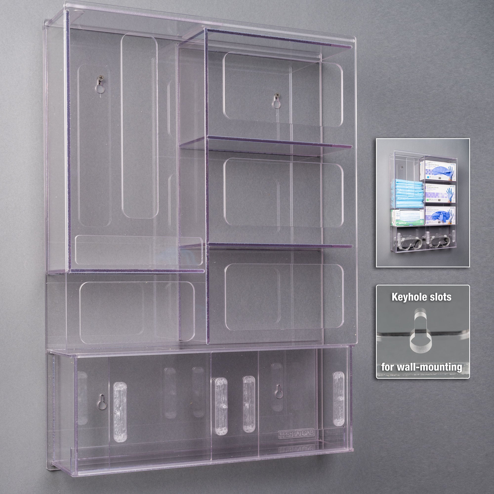 Poltex Inc - PPESTATCAB-W PPE Dispenser with Cabinet Poltex Wall Mount 7-Box Capacity Clear 18 X 25 Inch PETG