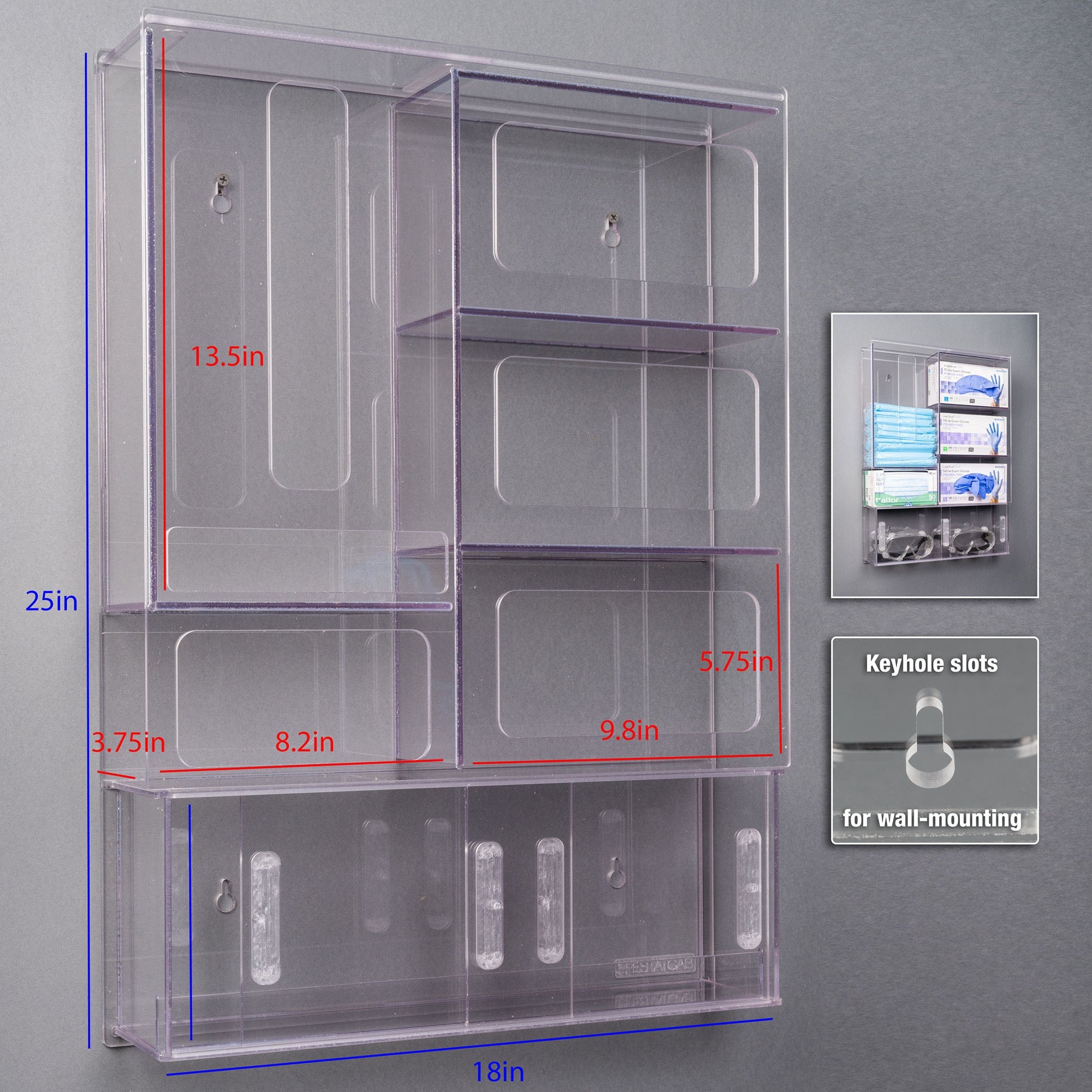 Poltex Inc - PPESTATCAB-W PPE Dispenser with Cabinet Poltex Wall Mount 7-Box Capacity Clear 18 X 25 Inch PETG
