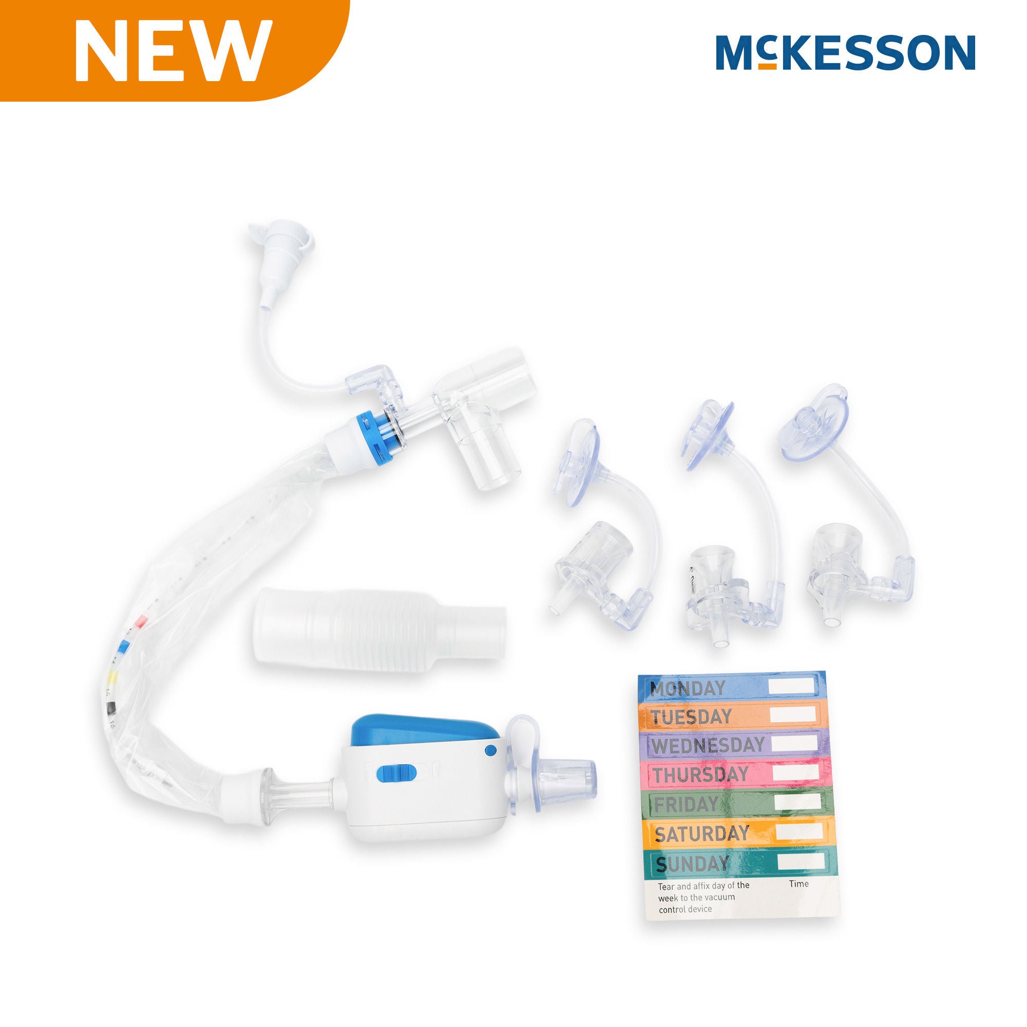 McKesson Brand - 16-TR8FR Closed Suction Catheter McKesson Tracheostomy Type Atraumatic Tip Elbow Style Thumb Valve Vent 8 Fr. Sterile