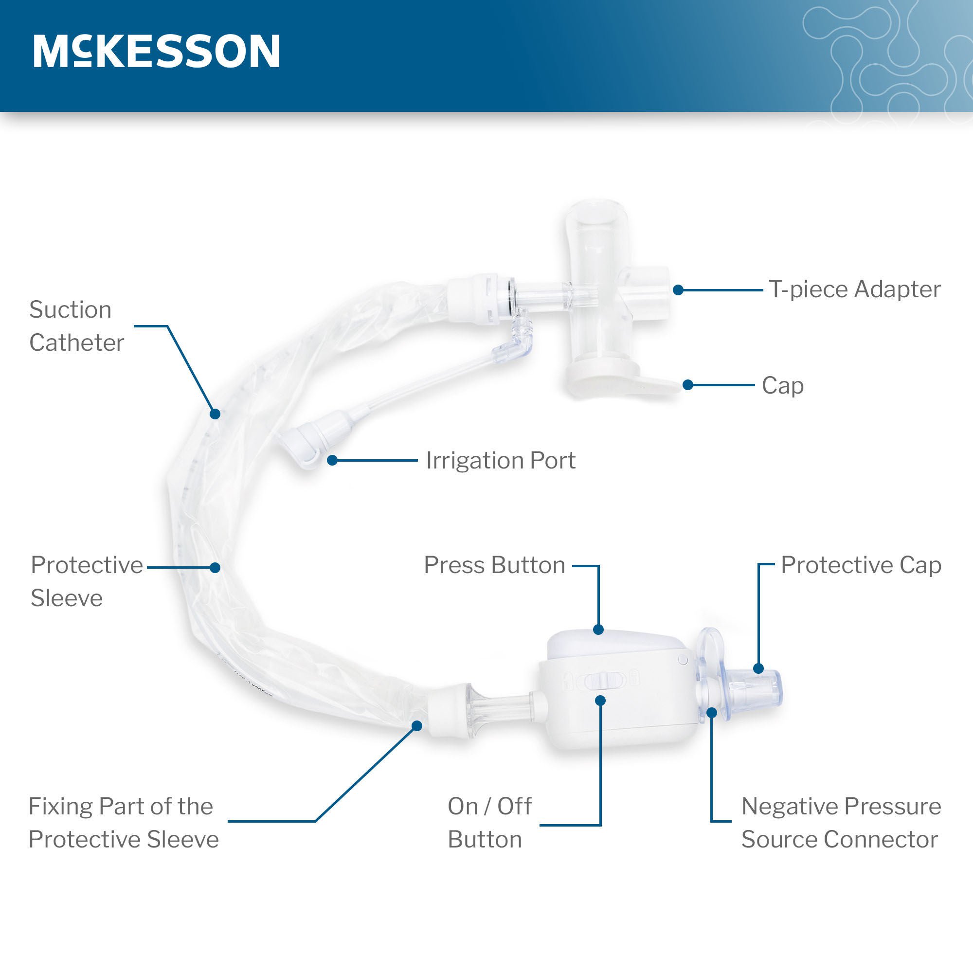 McKesson Brand - 16-TR12FR Closed Suction Catheter McKesson Tracheostomy Type Atraumatic Tip T-Piece Style Thumb Valve Vent 12 Fr. Sterile