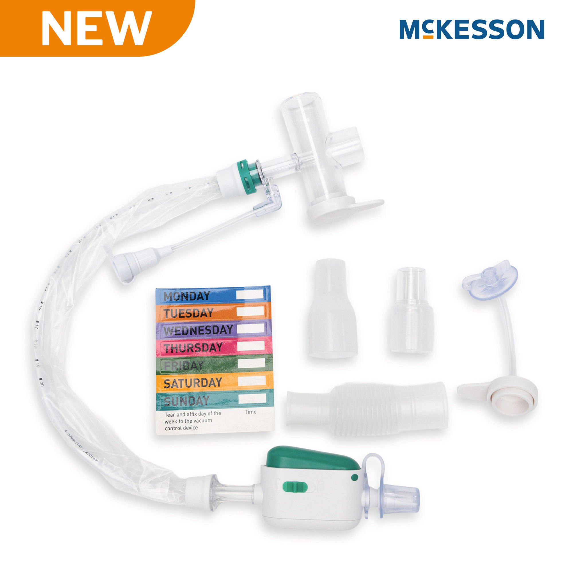 McKesson Brand - 16-TR14FR Closed Suction Catheter McKesson Tracheostomy Type Atraumatic Tip T-Piece Style Thumb Valve Vent 14 Fr. Sterile