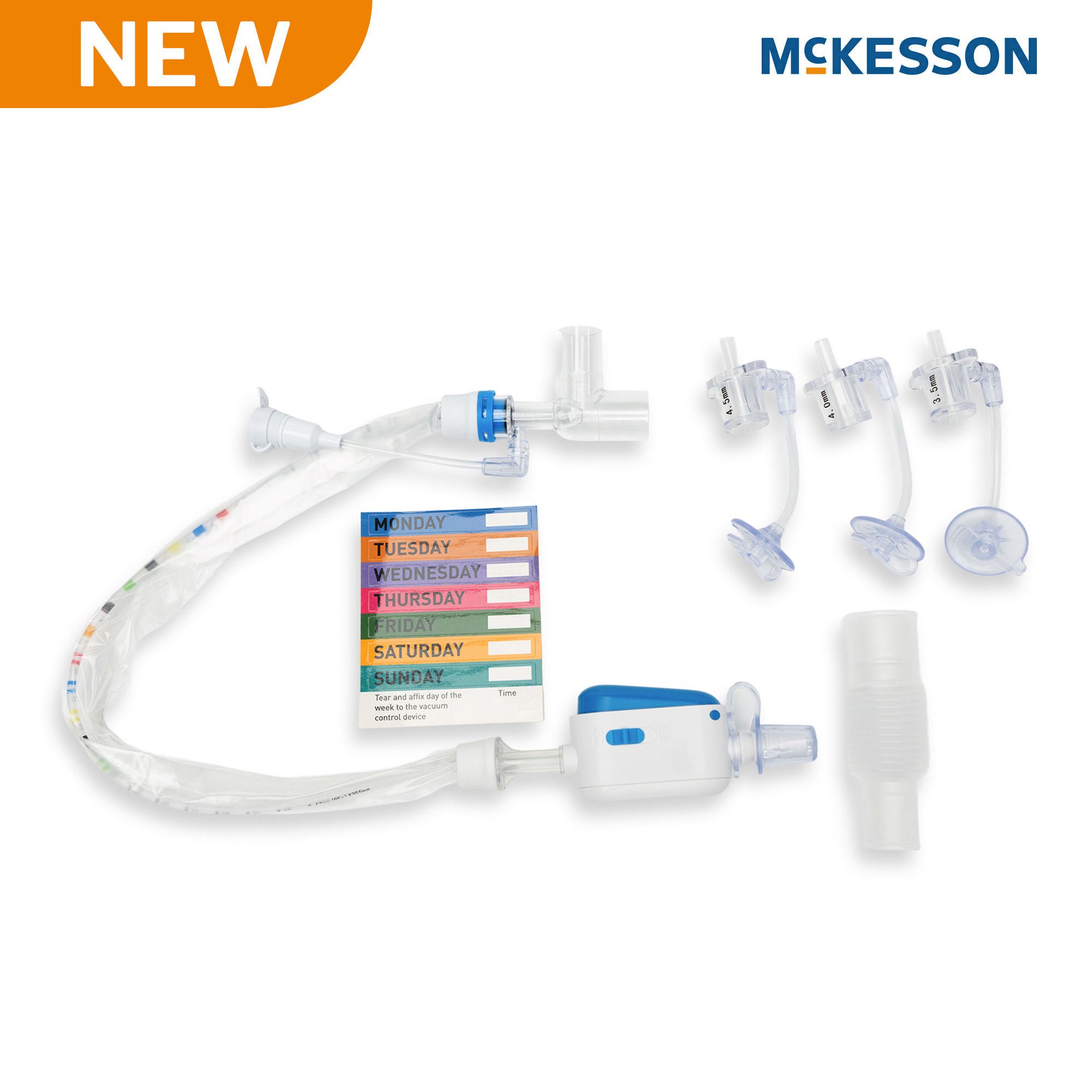McKesson Brand - 16-ET8FR Closed Suction Catheter McKesson Endotracheal Type Atraumatic Tip Elbow Style Thumb Valve Vent 8 Fr. Sterile