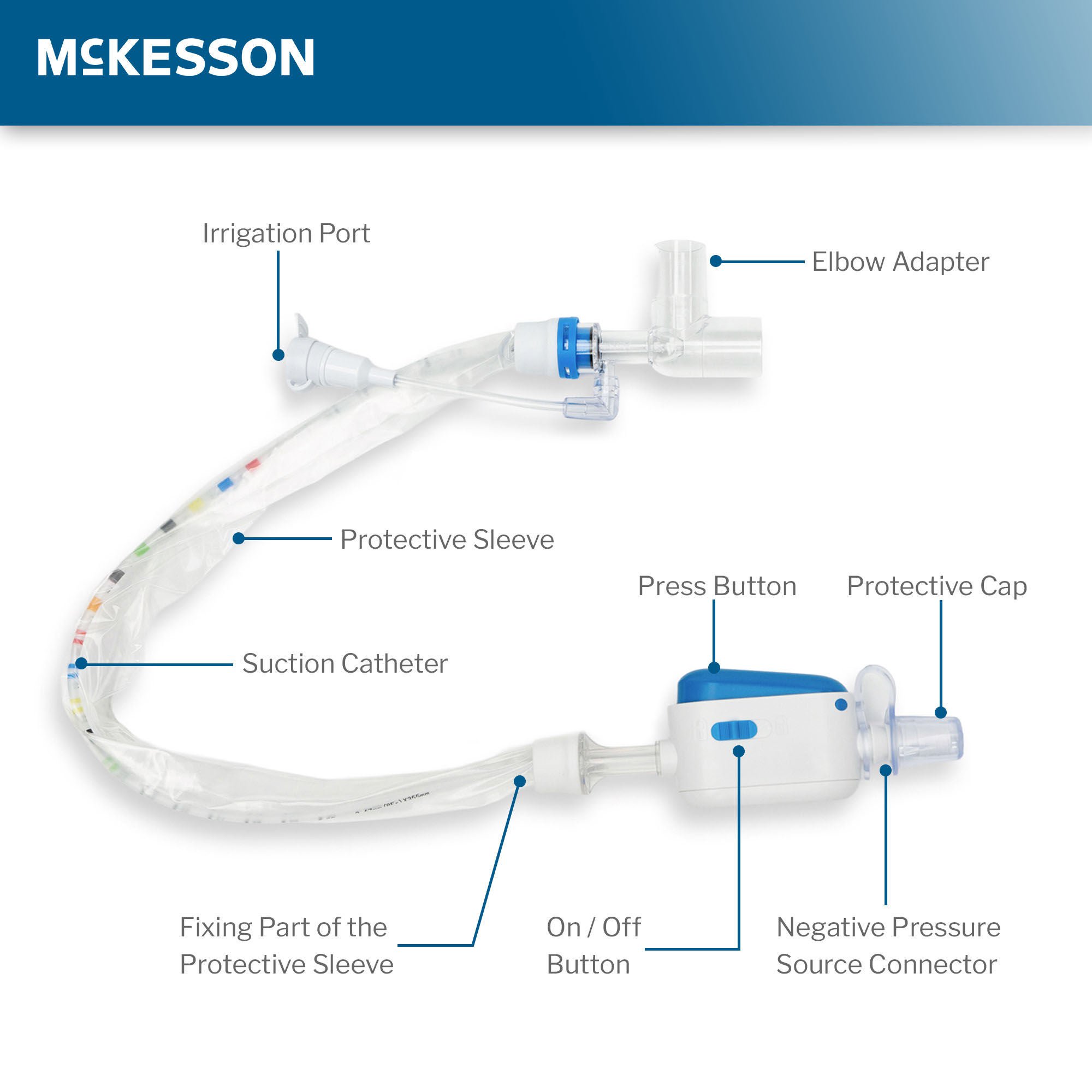 McKesson Brand - 16-ET8FR Closed Suction Catheter McKesson Endotracheal Type Atraumatic Tip Elbow Style Thumb Valve Vent 8 Fr. Sterile