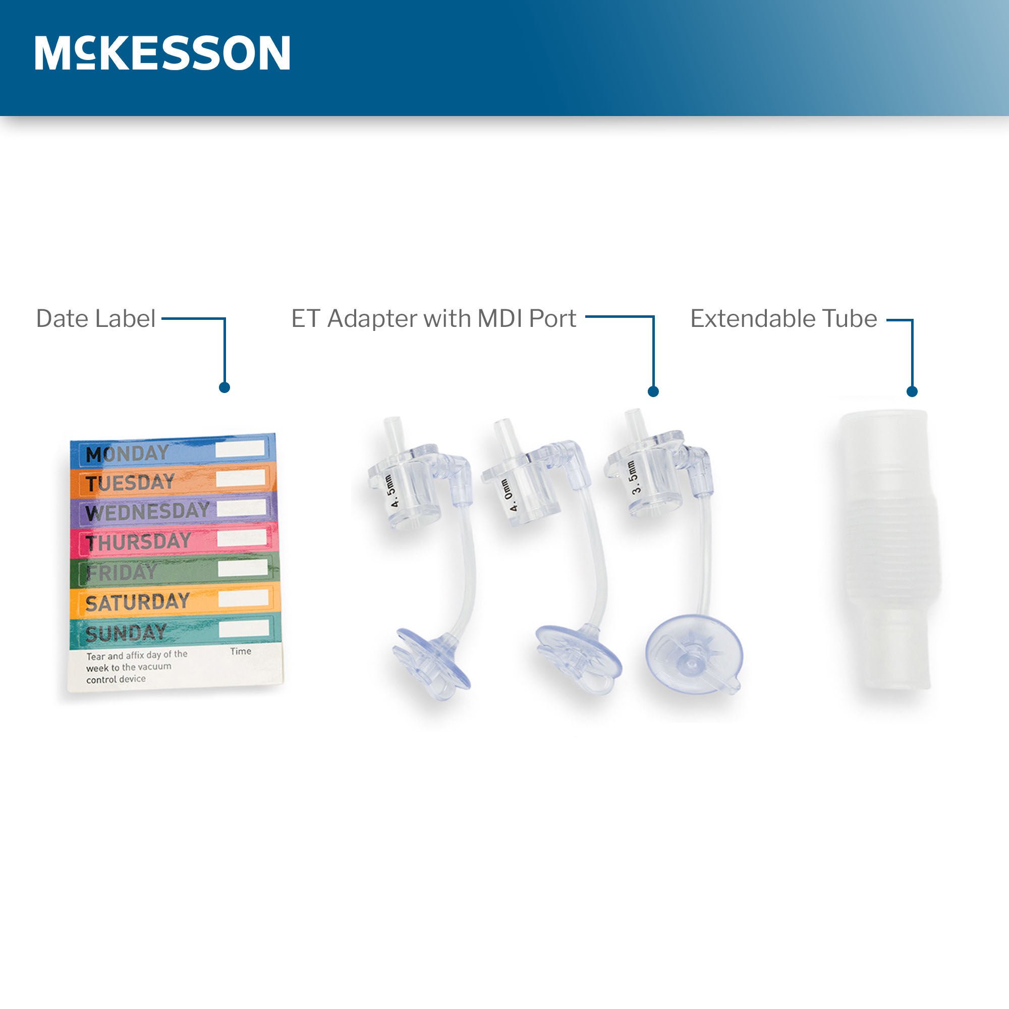 McKesson Brand - 16-ET8FR Closed Suction Catheter McKesson Endotracheal Type Atraumatic Tip Elbow Style Thumb Valve Vent 8 Fr. Sterile