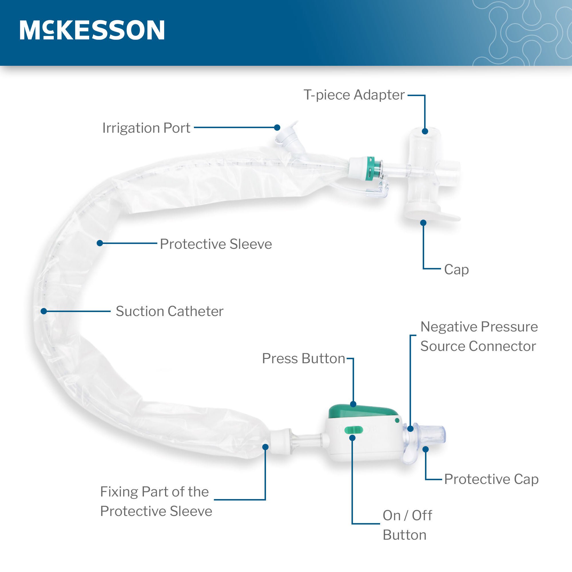 McKesson Brand - 16-ET14FR Closed Suction Catheter McKesson Endotracheal Type Atraumatic Tip T-Piece Style Thumb Valve Vent 14 Fr. Sterile