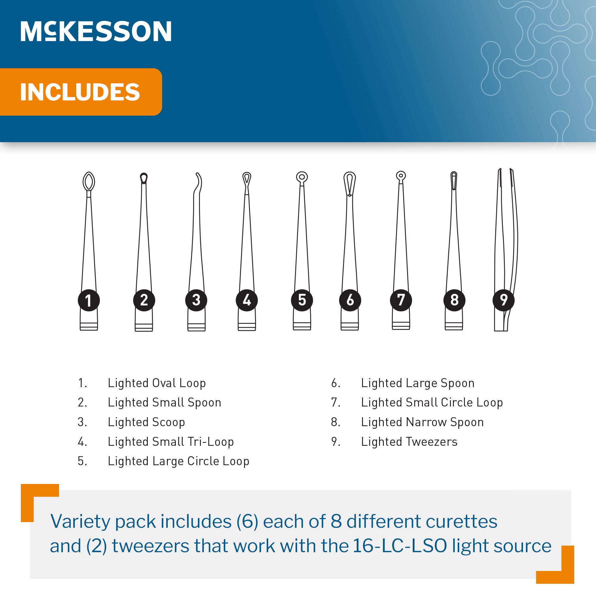 McKesson Brand - 16-LC-VARIETY Ear Curette Pack McKesson Single-ended Handle Assorted Tip Sizes Assorted Tips