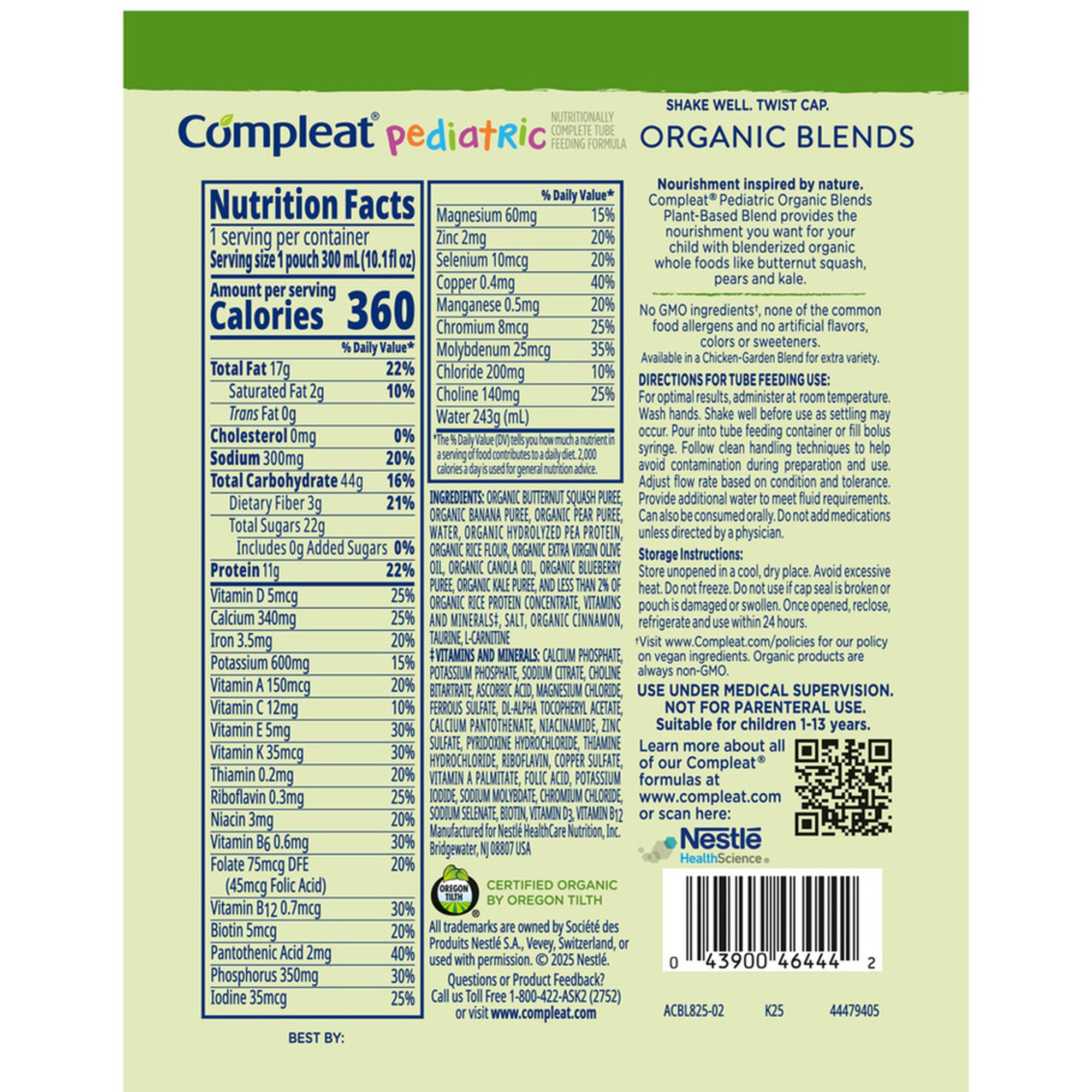 Compleat Pediatric Organic Blends Plant-Based Pediatric Tube Feeding Formula 00043900822099 by Nestle Healthcare Nutrition