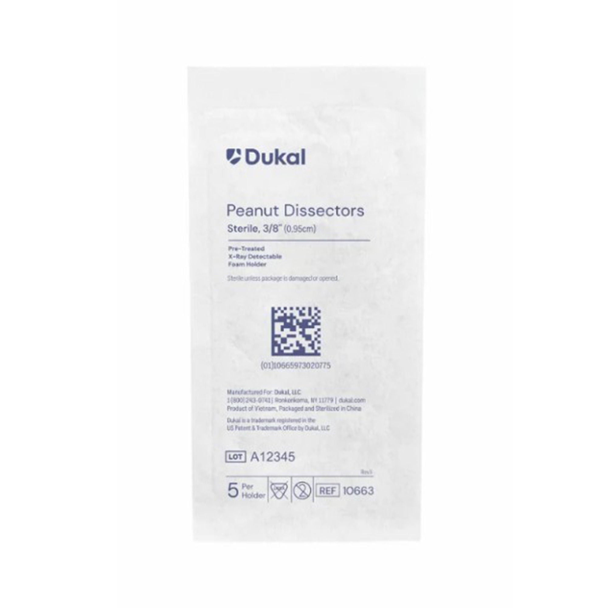 Dukal - 10663 Surgical Peanut Sponge Dukal X-Ray Detectable Cotton Gauze 3/8 Inch Diameter 5 Count Count Holder Sterile