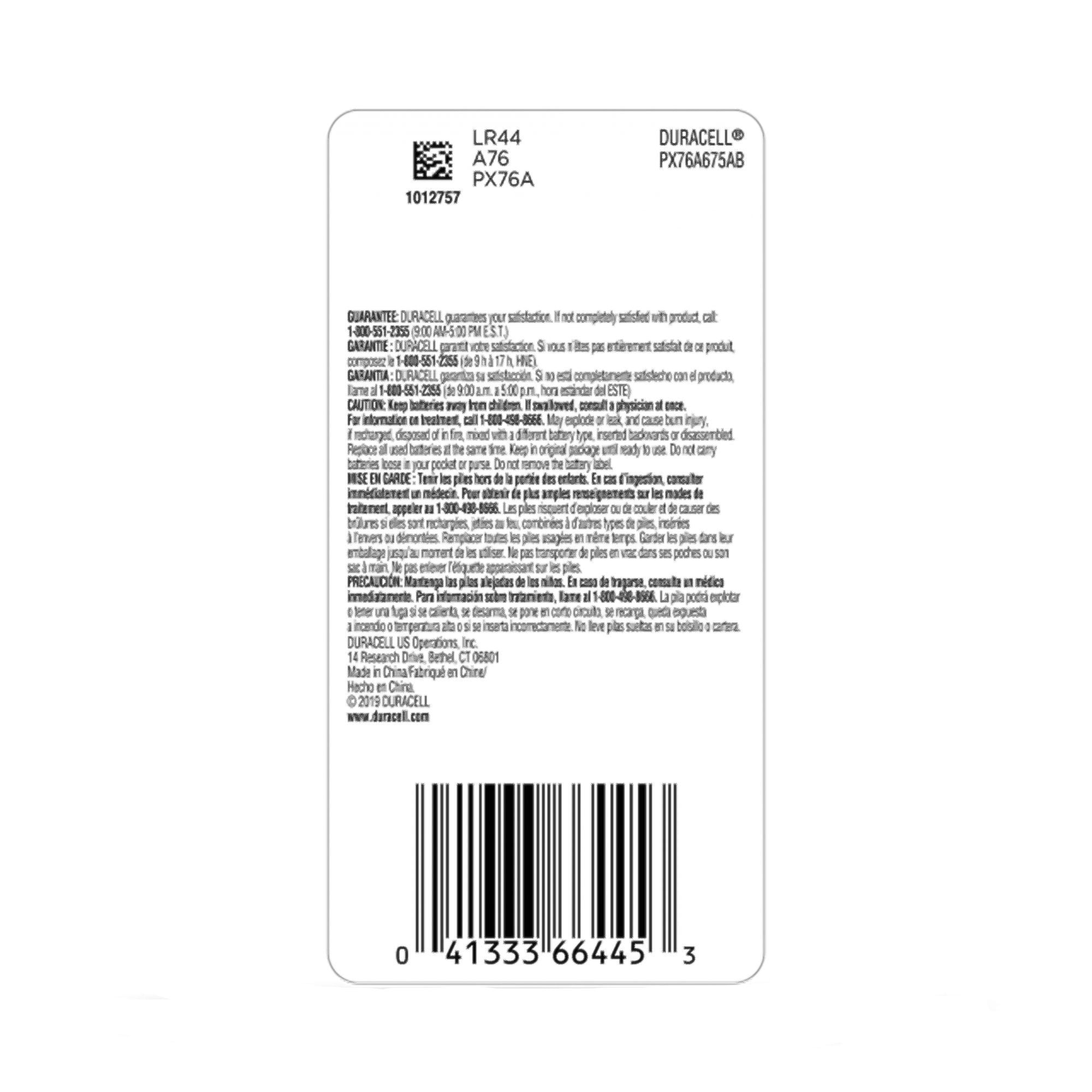 Duracell - PX76A675PK Alkaline Battery Duracell® Duralock 76A 1.5 Volt Disposable 1 per Pack