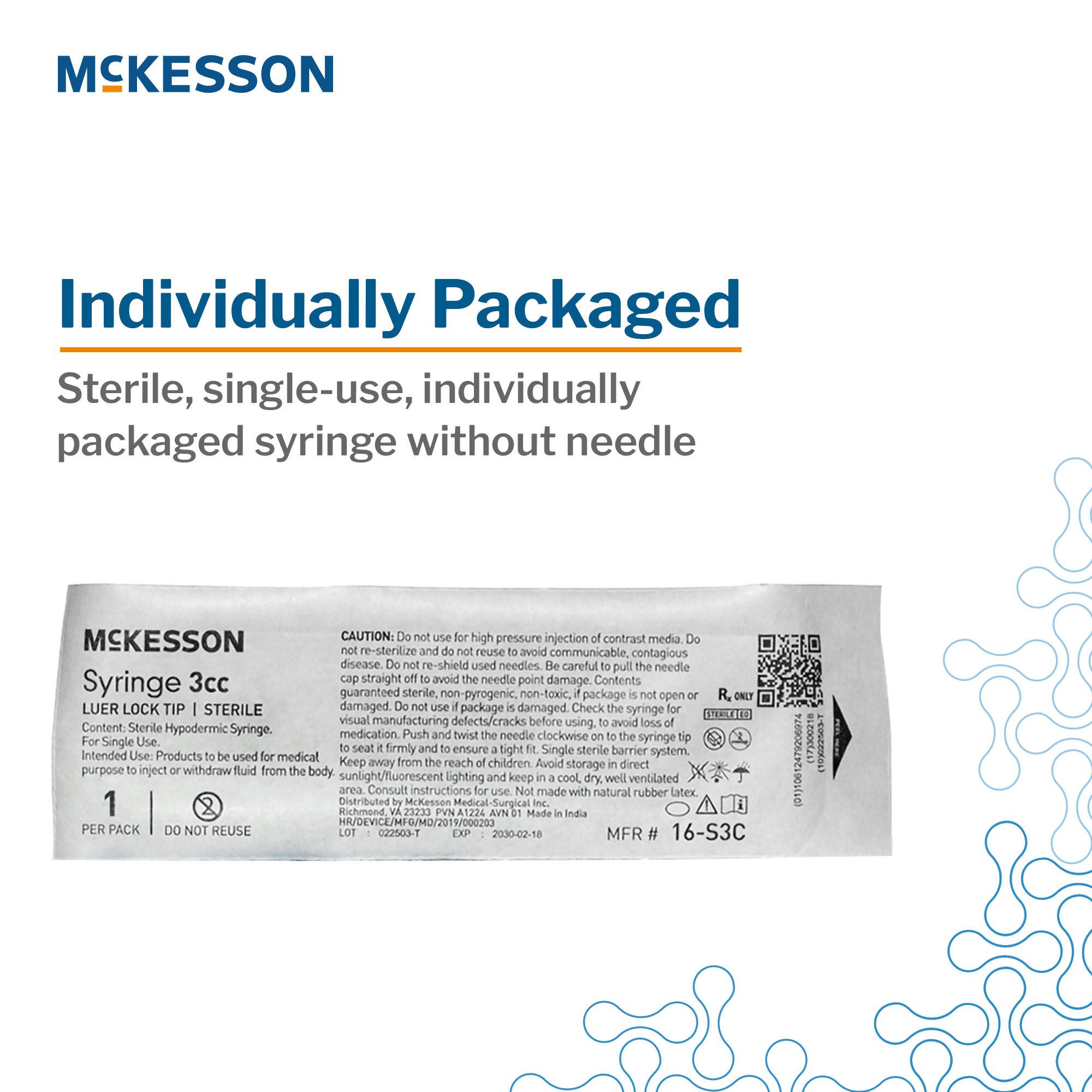 McKesson Brand - 16-S3C General Purpose Syringe McKesson 3 mL Luer Lock Tip Without Safety