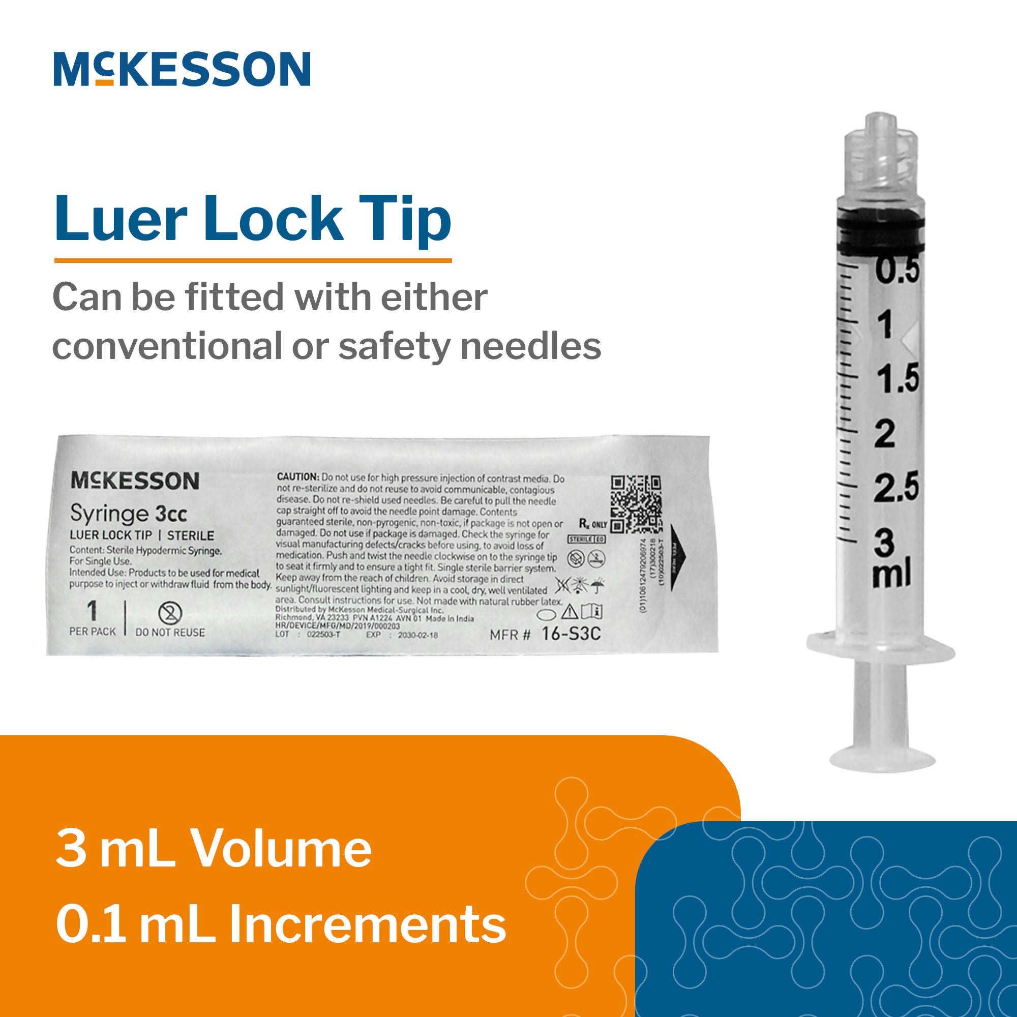 McKesson Brand - 16-S3C General Purpose Syringe McKesson 3 mL Luer Lock Tip Without Safety