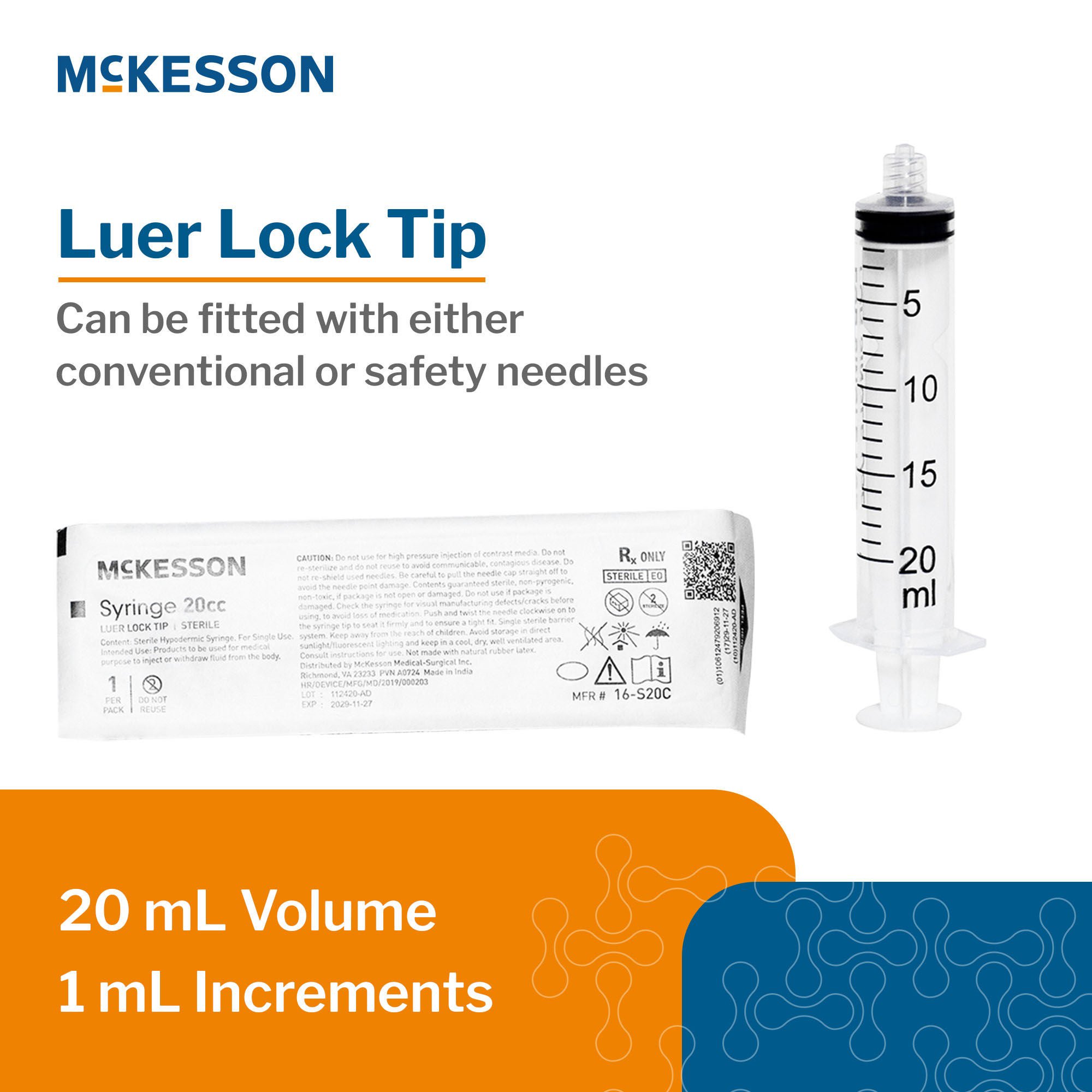 McKesson Brand - 16-S20C General Purpose Syringe McKesson 20 mL Luer Lock Tip Without Safety