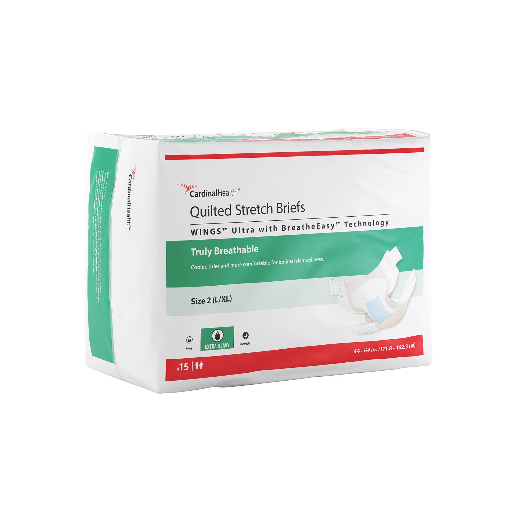 Cardinal - 77064 Incontinence Brief Wings™ Ultra Size 2 Unisex Disposable Heavy Absorbency