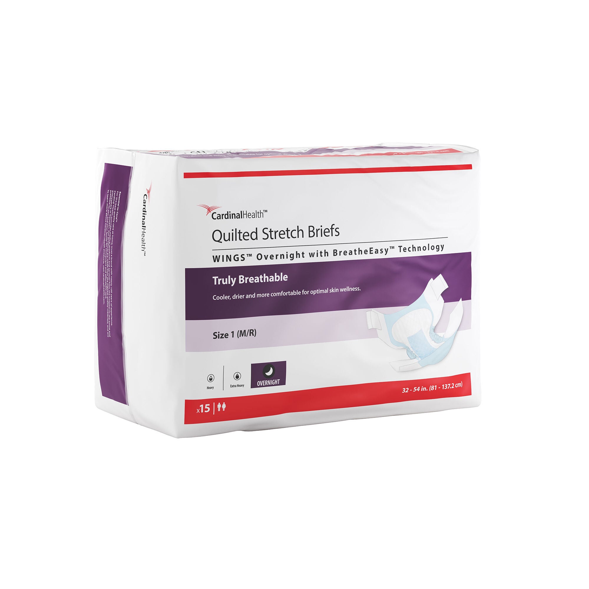 Cardinal - 67063 Incontinence Brief Wings™ Overnight Adult Size 1 Unisex Disposable Heavy Absorbency