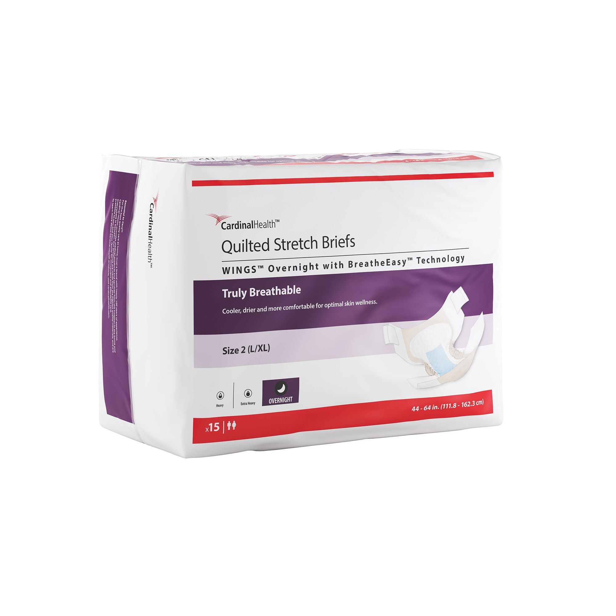 Cardinal - 67064 Incontinence Brief Wings™ Overnight Adult Size 2 Unisex Disposable Heavy Absorbency