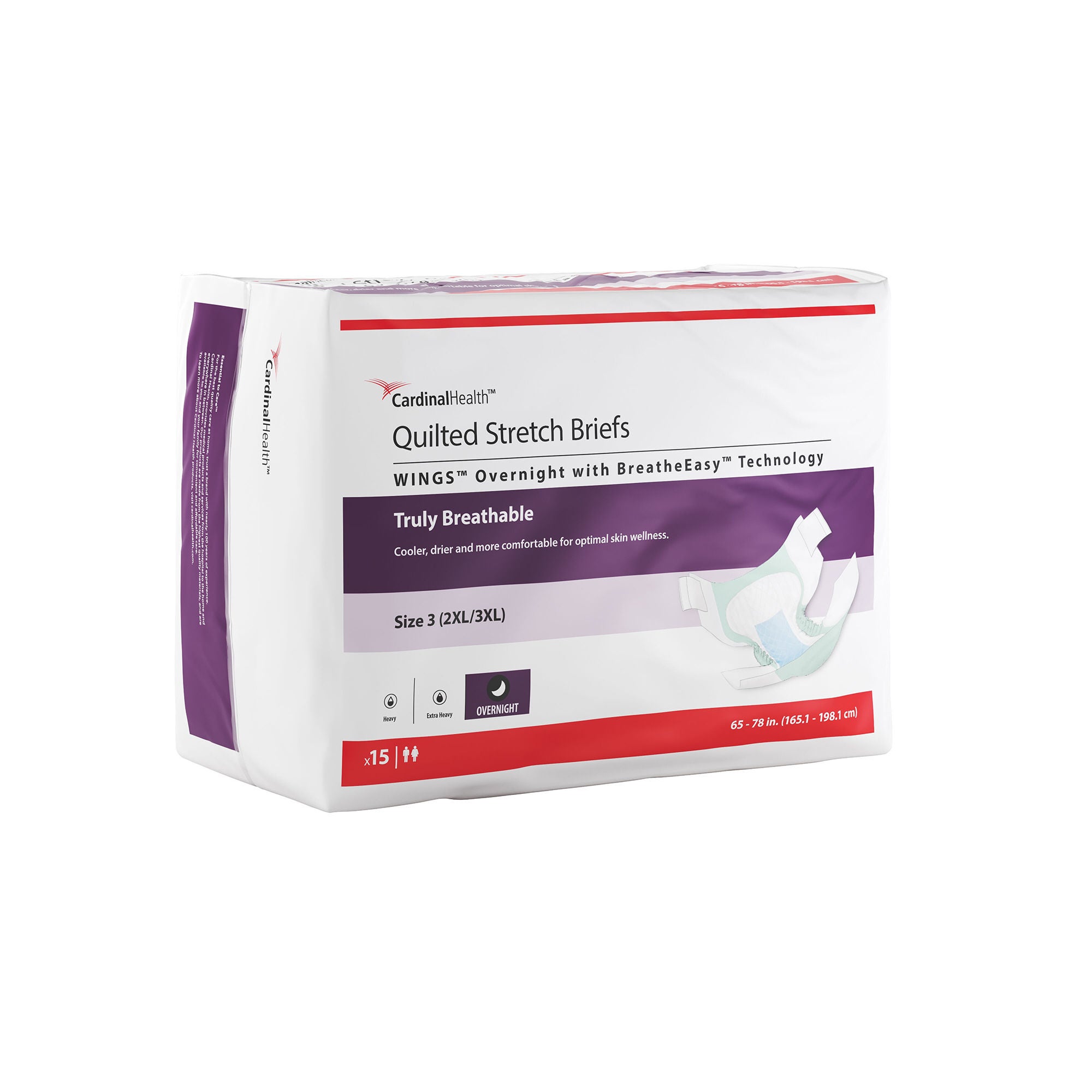 Cardinal - 67193 Incontinence Brief Wings™ Overnight Size 3 Unisex Disposable Heavy Absorbency