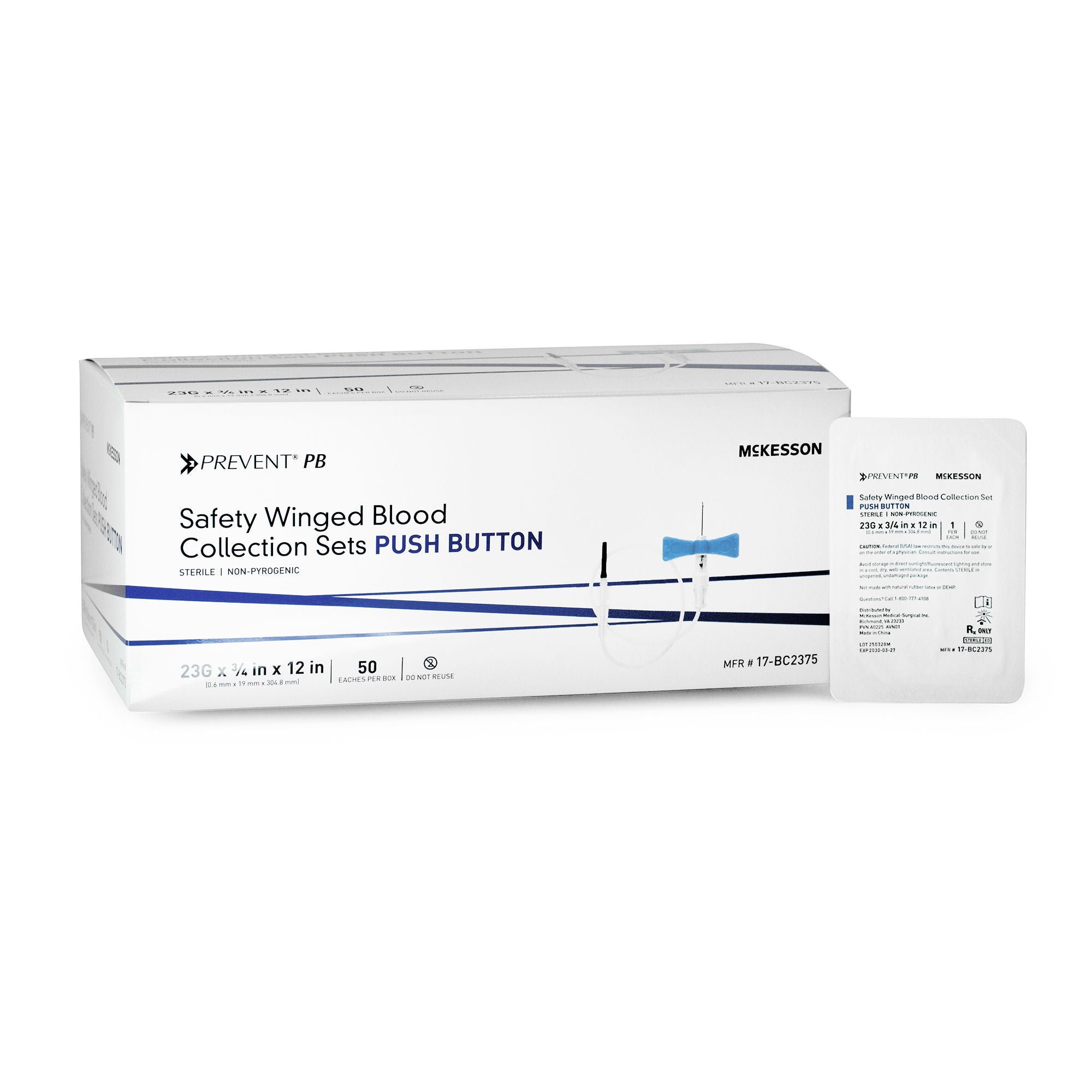McKesson Brand - 17-BC2375 McKesson Prevent® PB Blood Collection Set 23 Gauge 3/4 Inch Needle Length Safety Needle 12 Inch Tubing Sterile