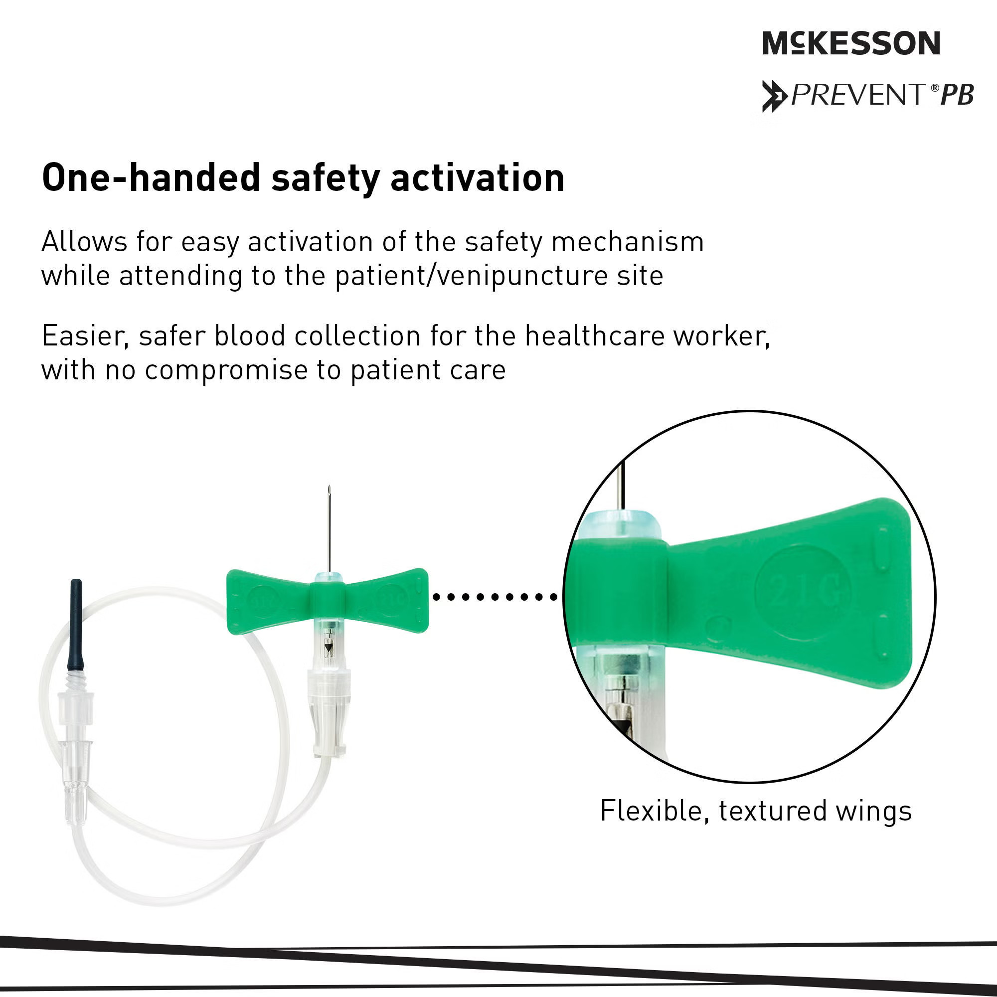 McKesson Brand - 17-BC2175 McKesson Prevent® PB Blood Collection Set 21 Gauge 3/4 Inch Needle Length Safety Needle 12 Inch Tubing Sterile