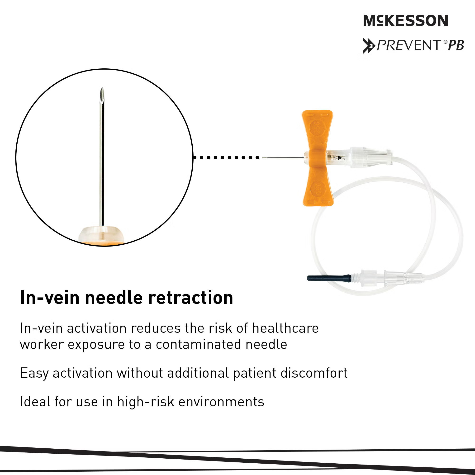 McKesson Brand - 17-BC2575 McKesson Prevent® PB Blood Collection Set 25 Gauge 3/4 Inch Needle Length Safety Needle 12 Inch Tubing Sterile