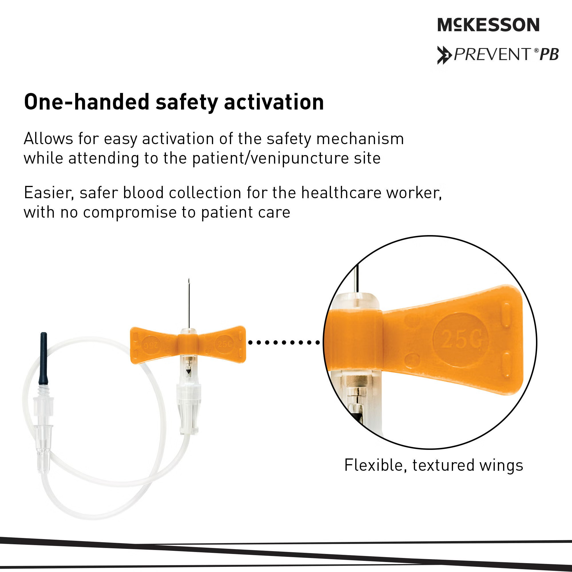 McKesson Brand - 17-BC2575 McKesson Prevent® PB Blood Collection Set 25 Gauge 3/4 Inch Needle Length Safety Needle 12 Inch Tubing Sterile