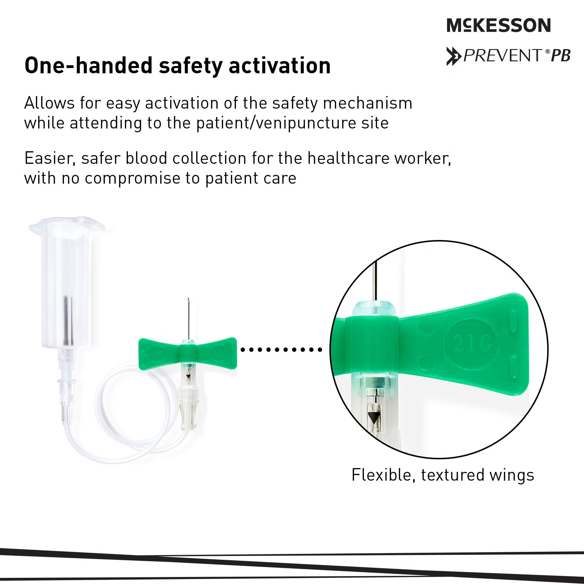 McKesson Brand - 17-BC2175H McKesson Prevent® PB Blood Collection Set with Holder 21 Gauge 3/4 Inch Needle Length Safety Needle 12 Inch Tubing Sterile