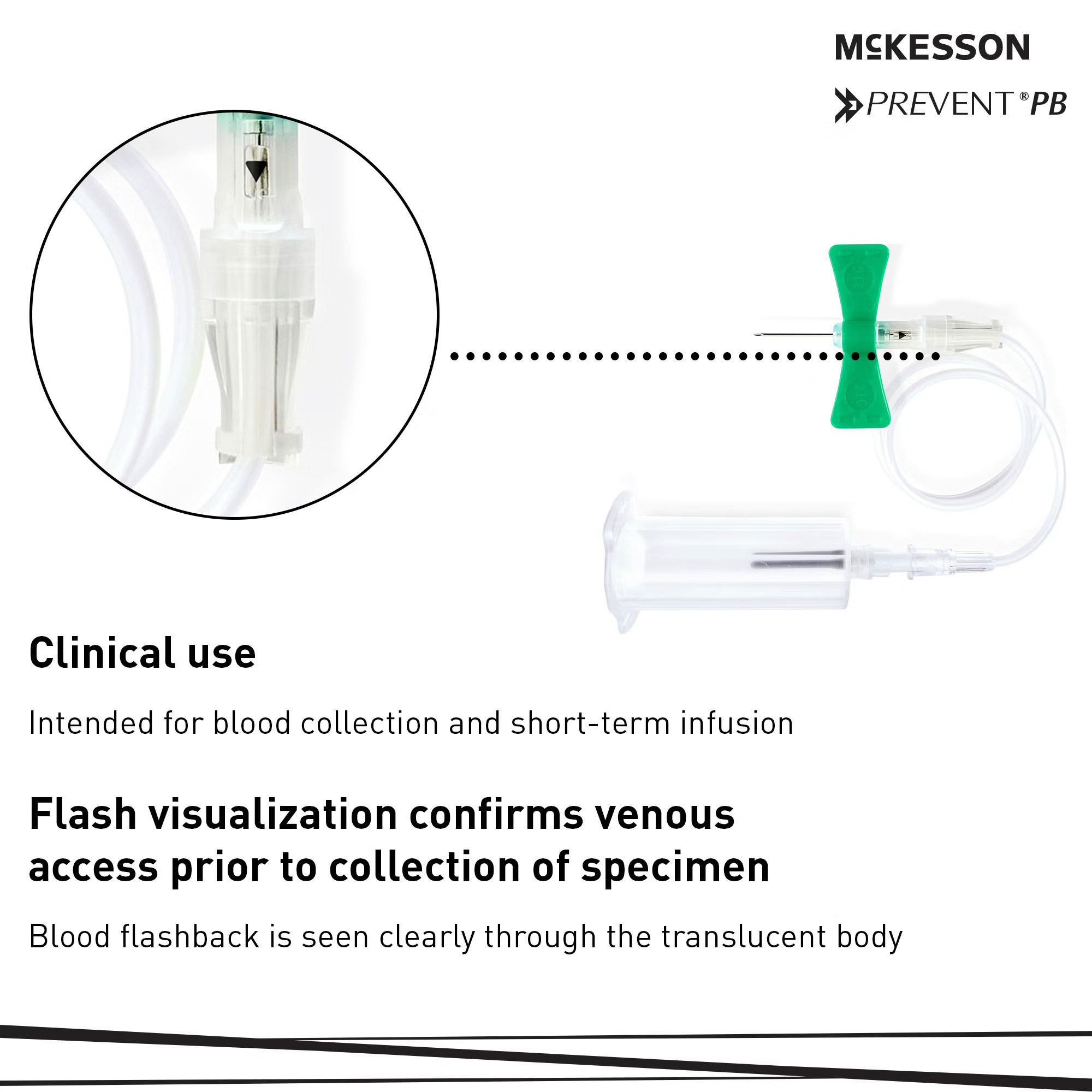 McKesson Brand - 17-BC2175H McKesson Prevent® PB Blood Collection Set with Holder 21 Gauge 3/4 Inch Needle Length Safety Needle 12 Inch Tubing Sterile