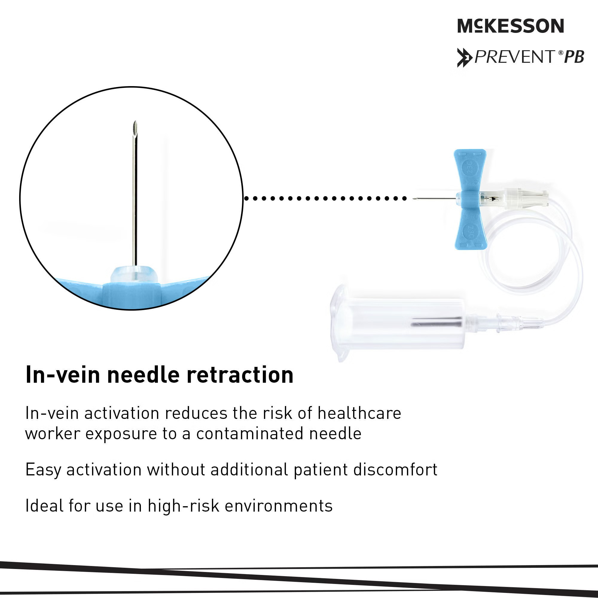 McKesson Brand - 17-BC2375H McKesson Prevent® PB Blood Collection Set with Holder 23 Gauge 3/4 Inch Needle Length Safety Needle 12 Inch Tubing Sterile