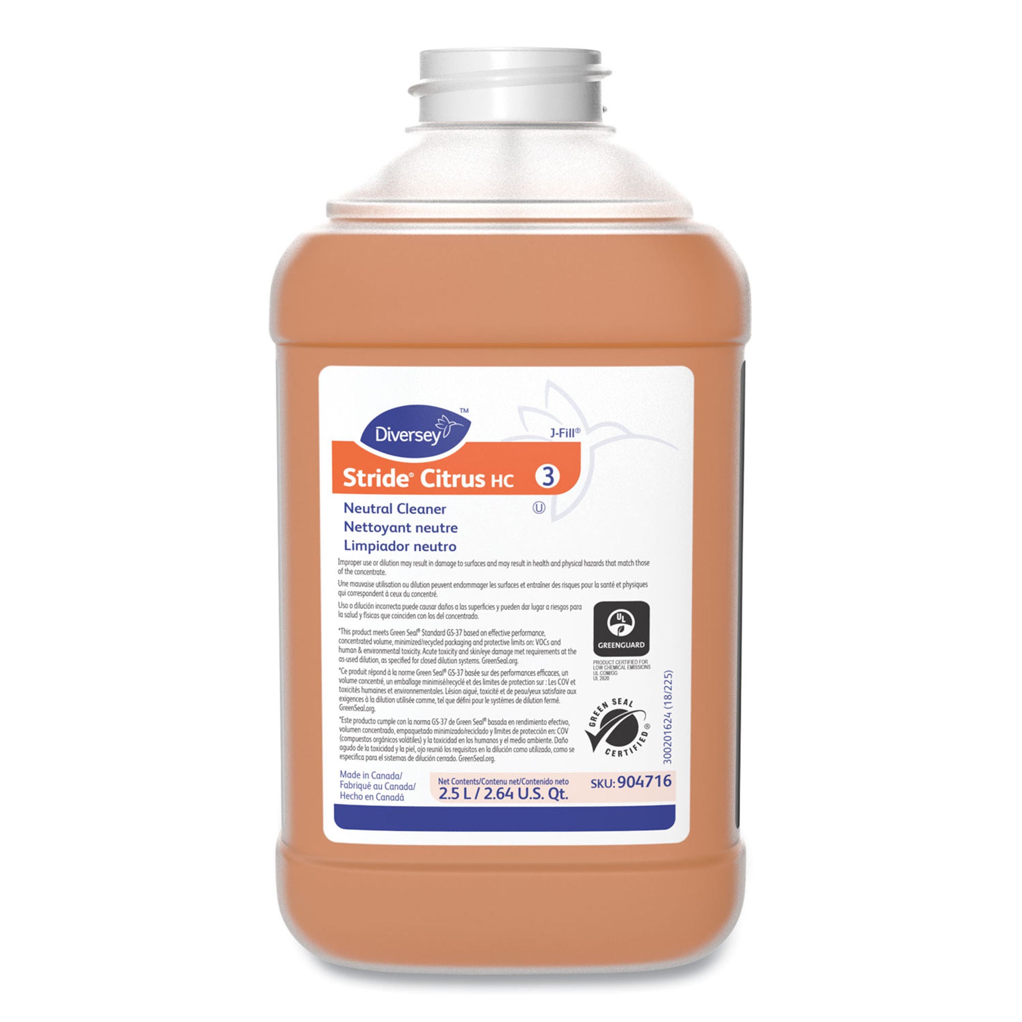 Diversey - 101109756 Surface Disinfectant Cleaner Stride® Citrus HC Neutral Alcohol Based J-Fill® Dispensing Systems Liquid 2.5 Liter Bottle Citrus Scent NonSterile