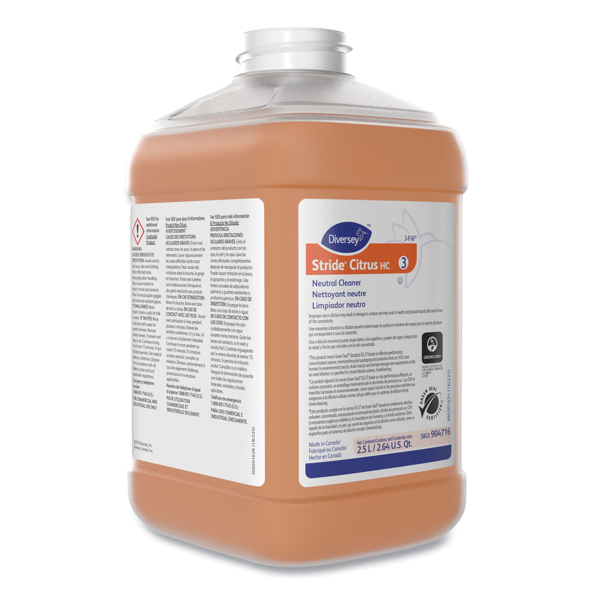 Diversey - 101109756 Surface Disinfectant Cleaner Stride® Citrus HC Neutral Alcohol Based J-Fill® Dispensing Systems Liquid 2.5 Liter Bottle Citrus Scent NonSterile